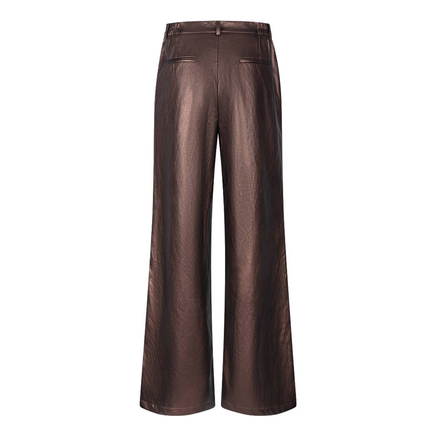 NUKUS imitatieleren wide leg broek donkerbruin