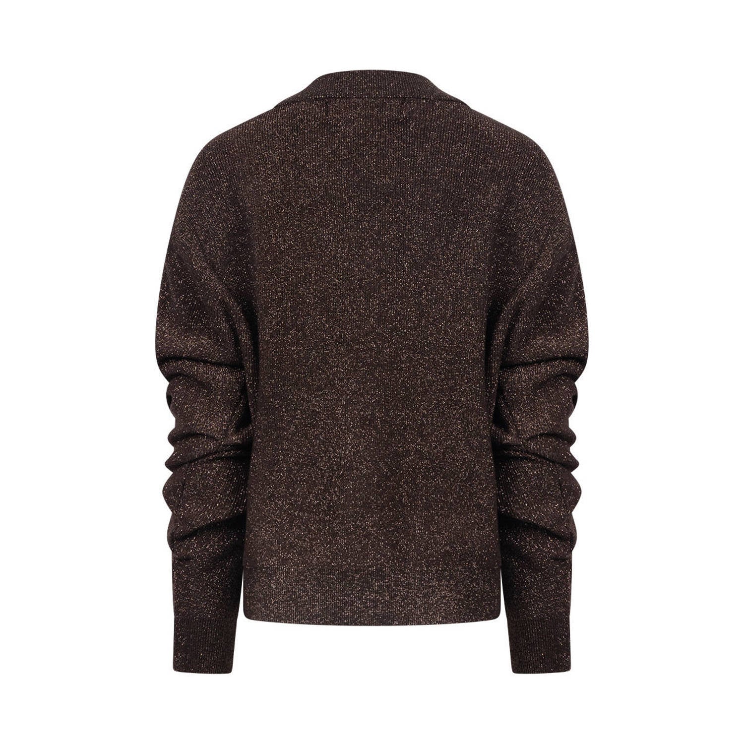 NUKUS gebreid vest met glitters donkerbruin