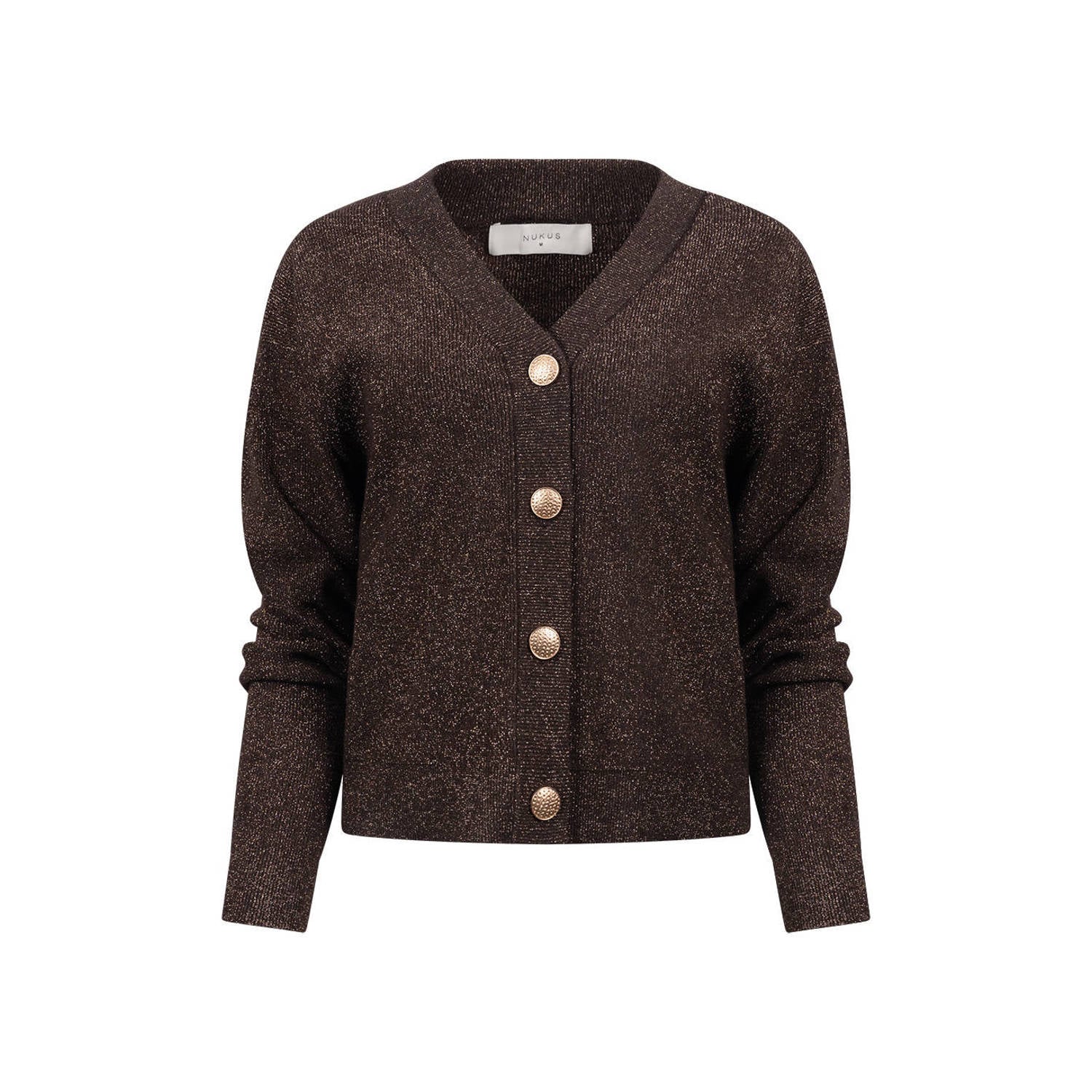 NUKUS gebreid vest met glitters donkerbruin