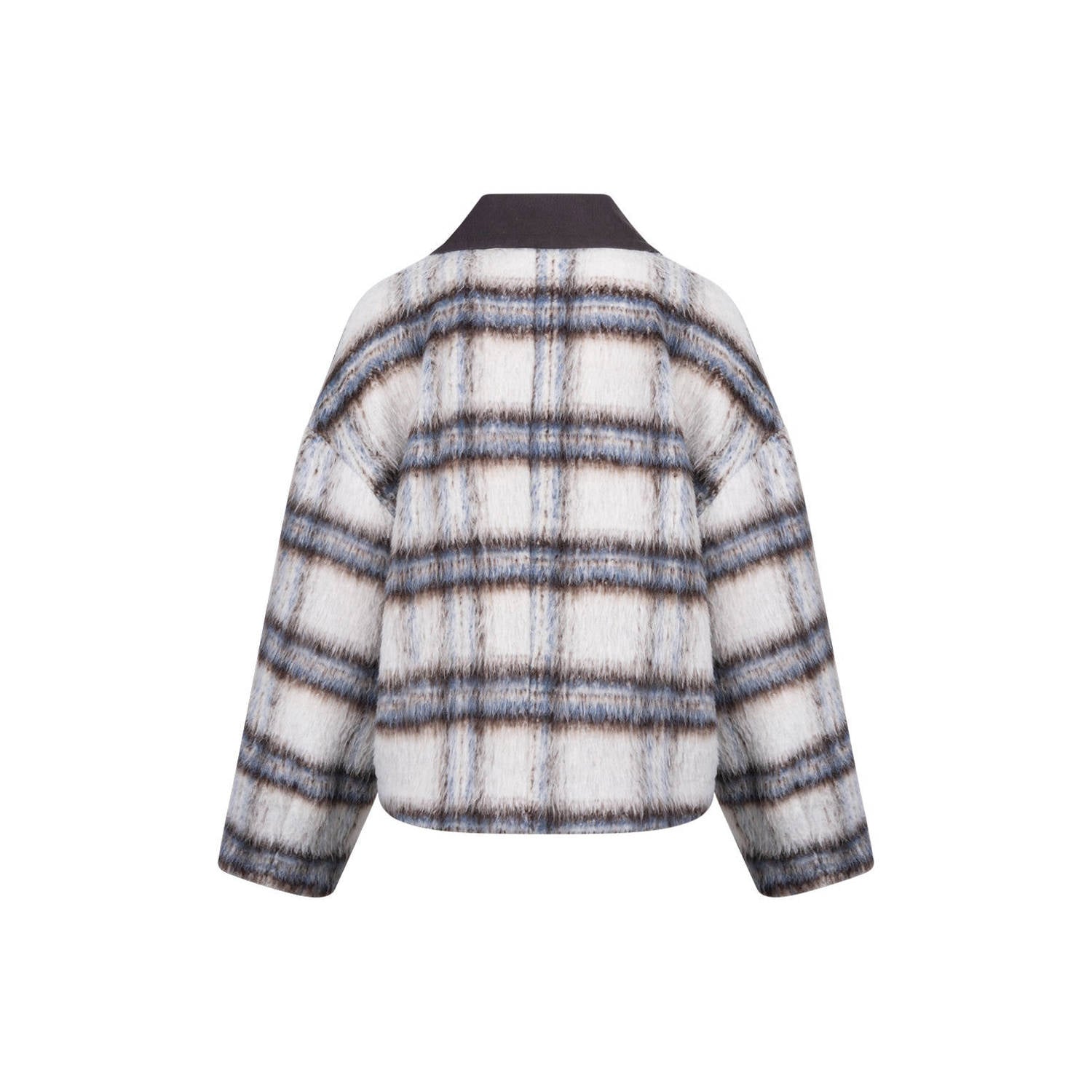 NUKUS geruite faux fur jas wit