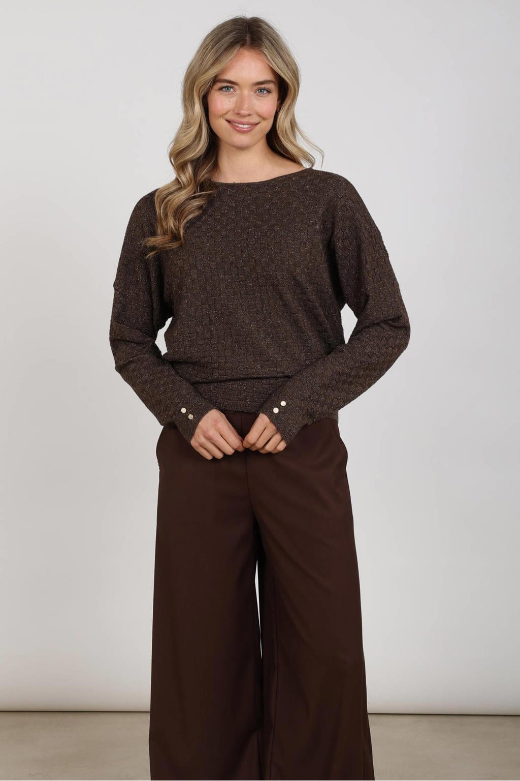 NUKUS top met glitters - donkerbruin