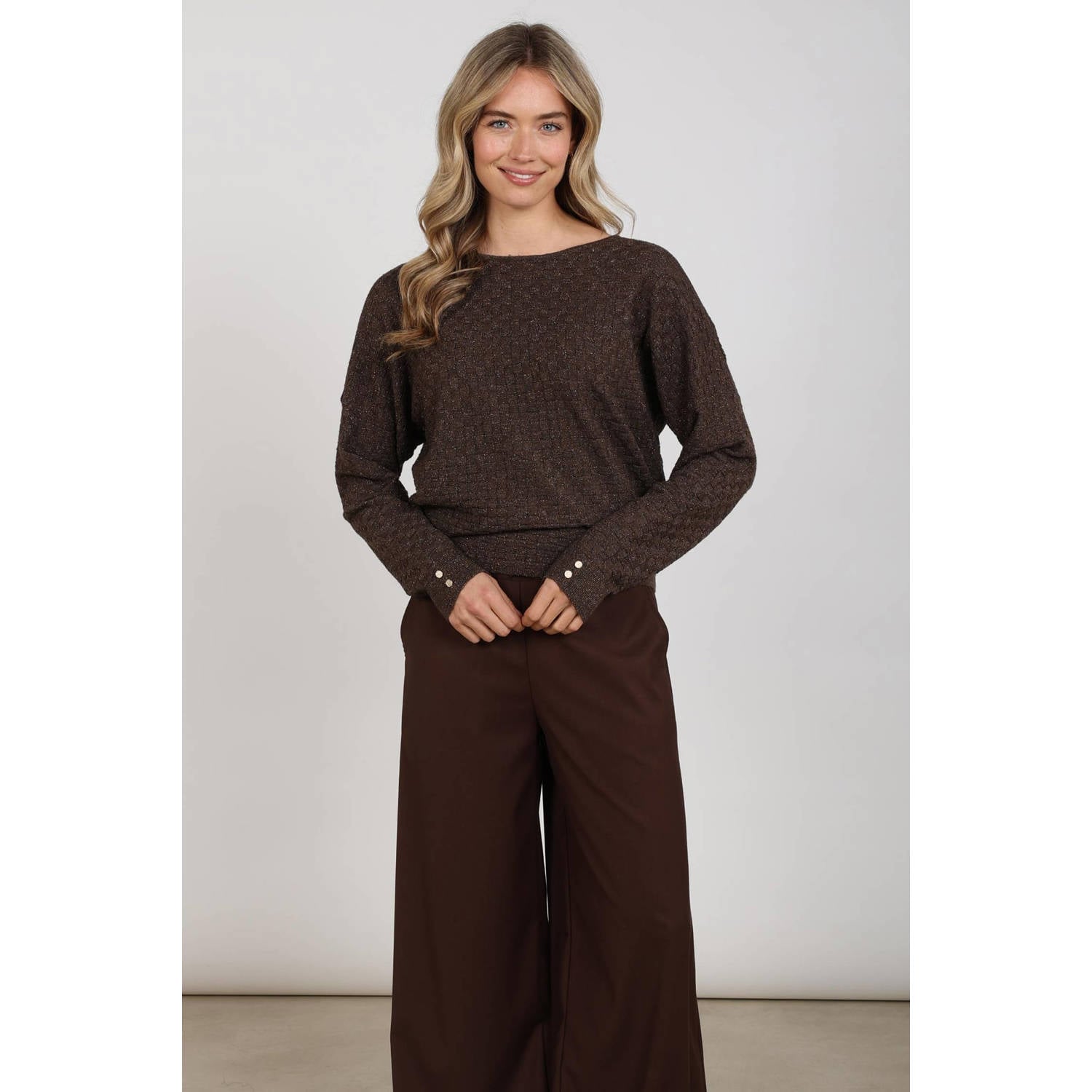 NUKUS top met glitters donkerbruin