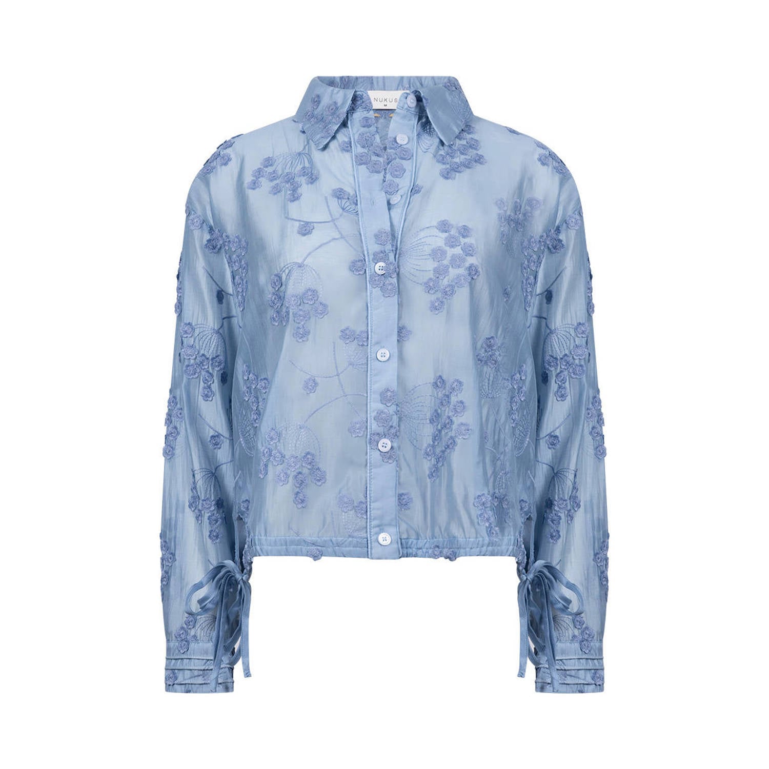 NUKUS semi-transparante blouse met borduursels blauw