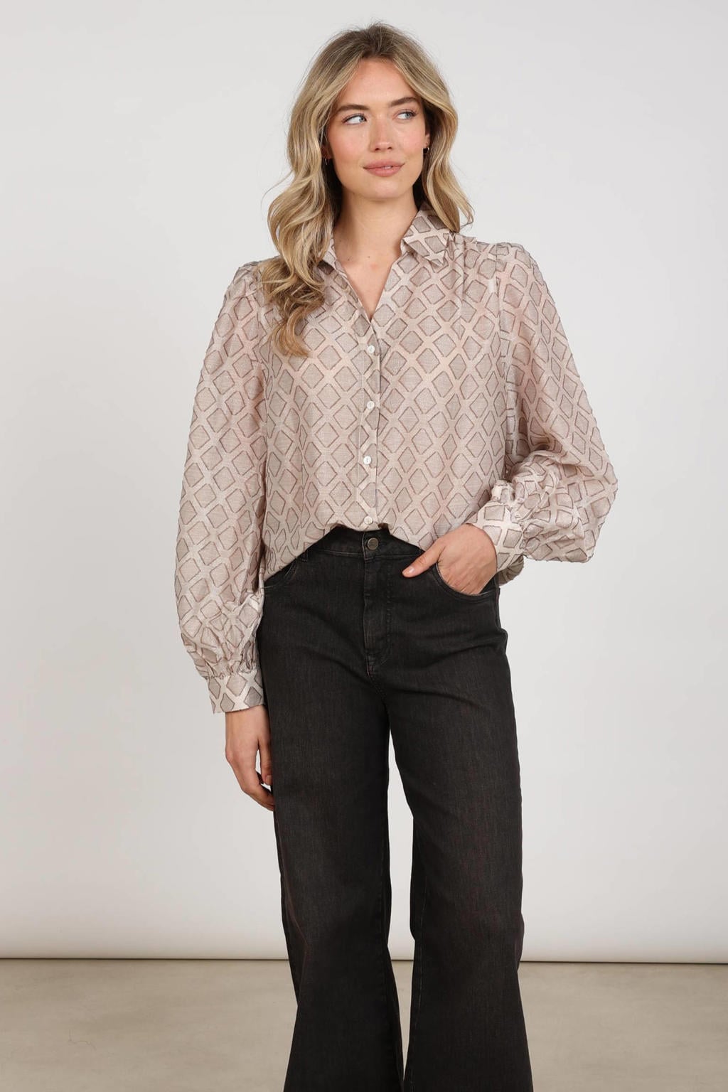 NUKUS geruite semi-transparante blouse - zand