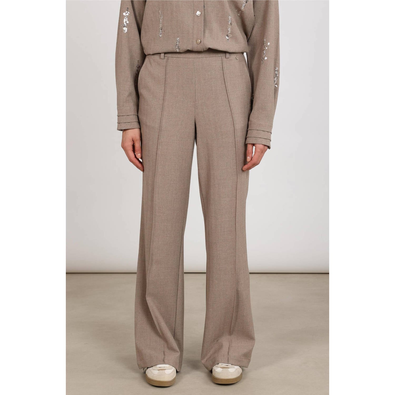 NUKUS wide leg broek beige