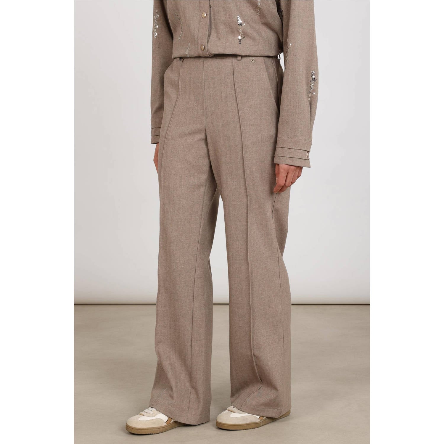 NUKUS wide leg broek beige