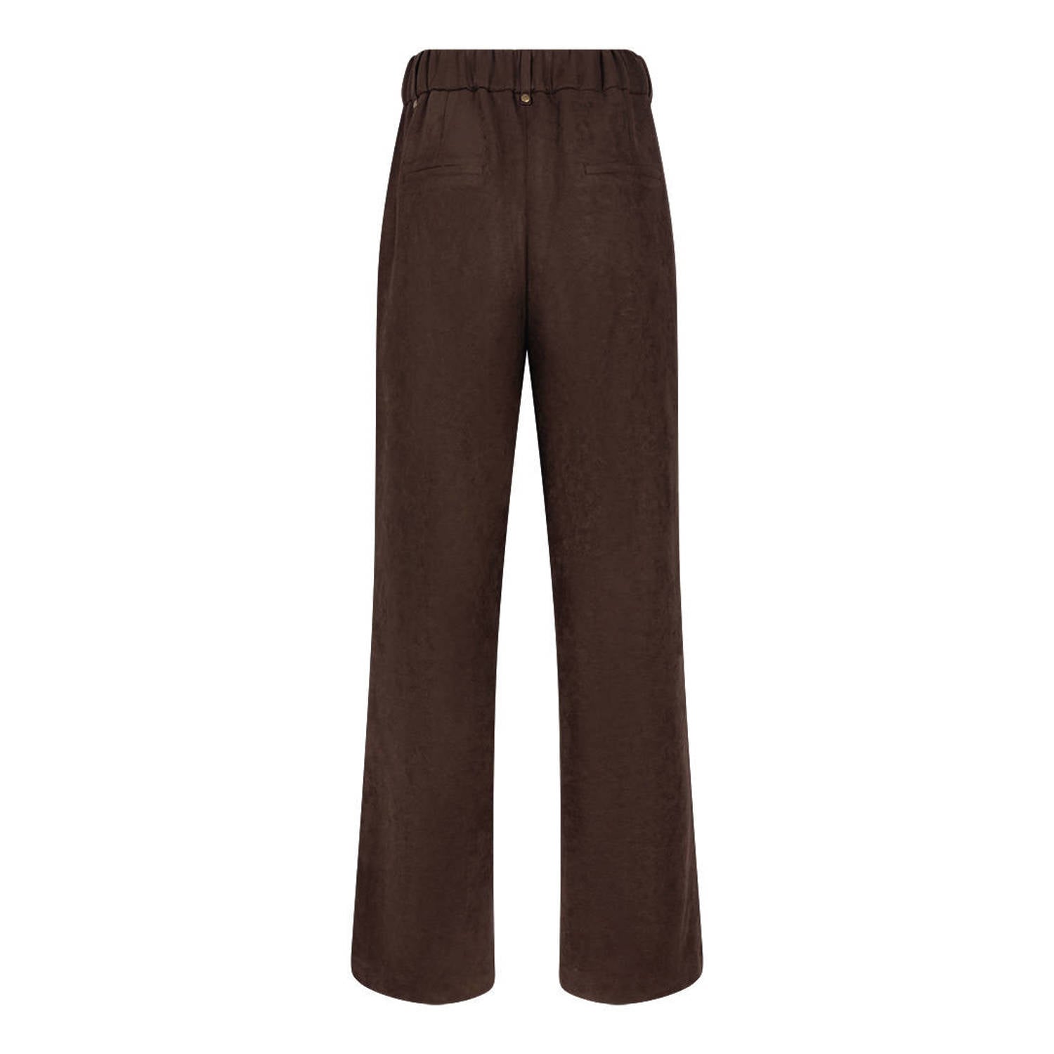 NUKUS suèdelook straight leg broek donkerbruin