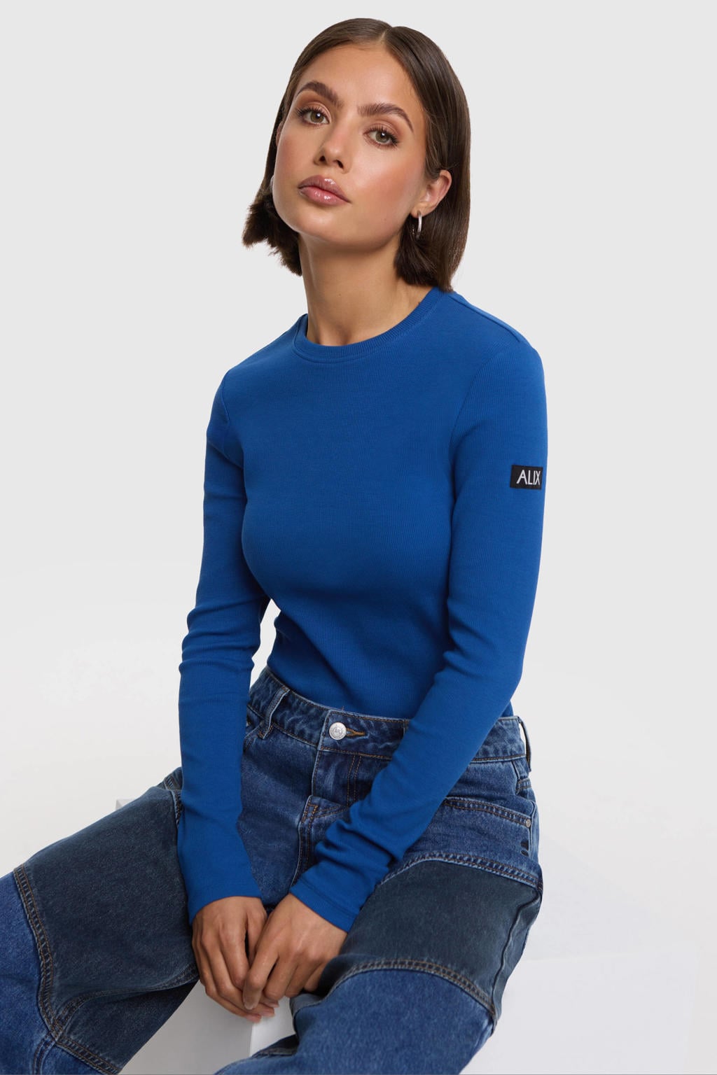 Alix the Label aansluitend T-shirt met logo - donkerblauw