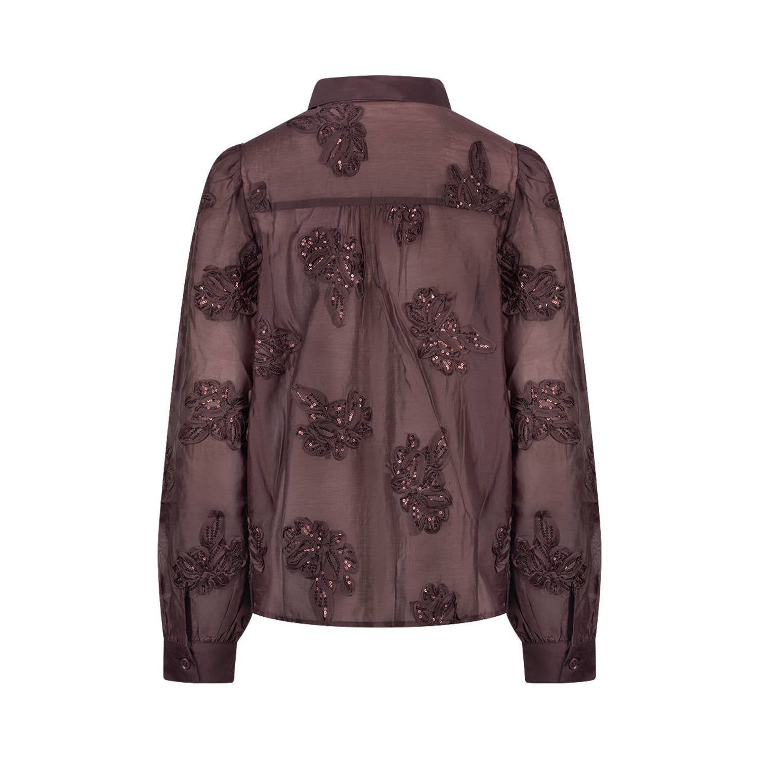 NUKUS semi-transparante blouse met pailletten donkerpaars