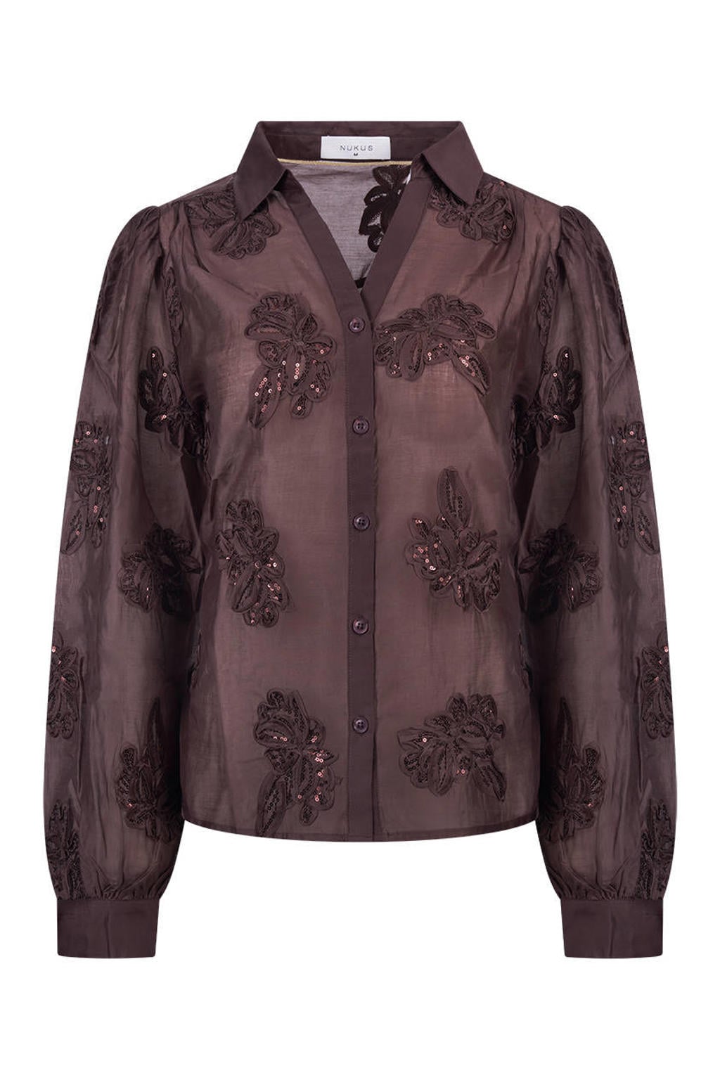 NUKUS semi-transparante blouse met pailletten - donkerpaars