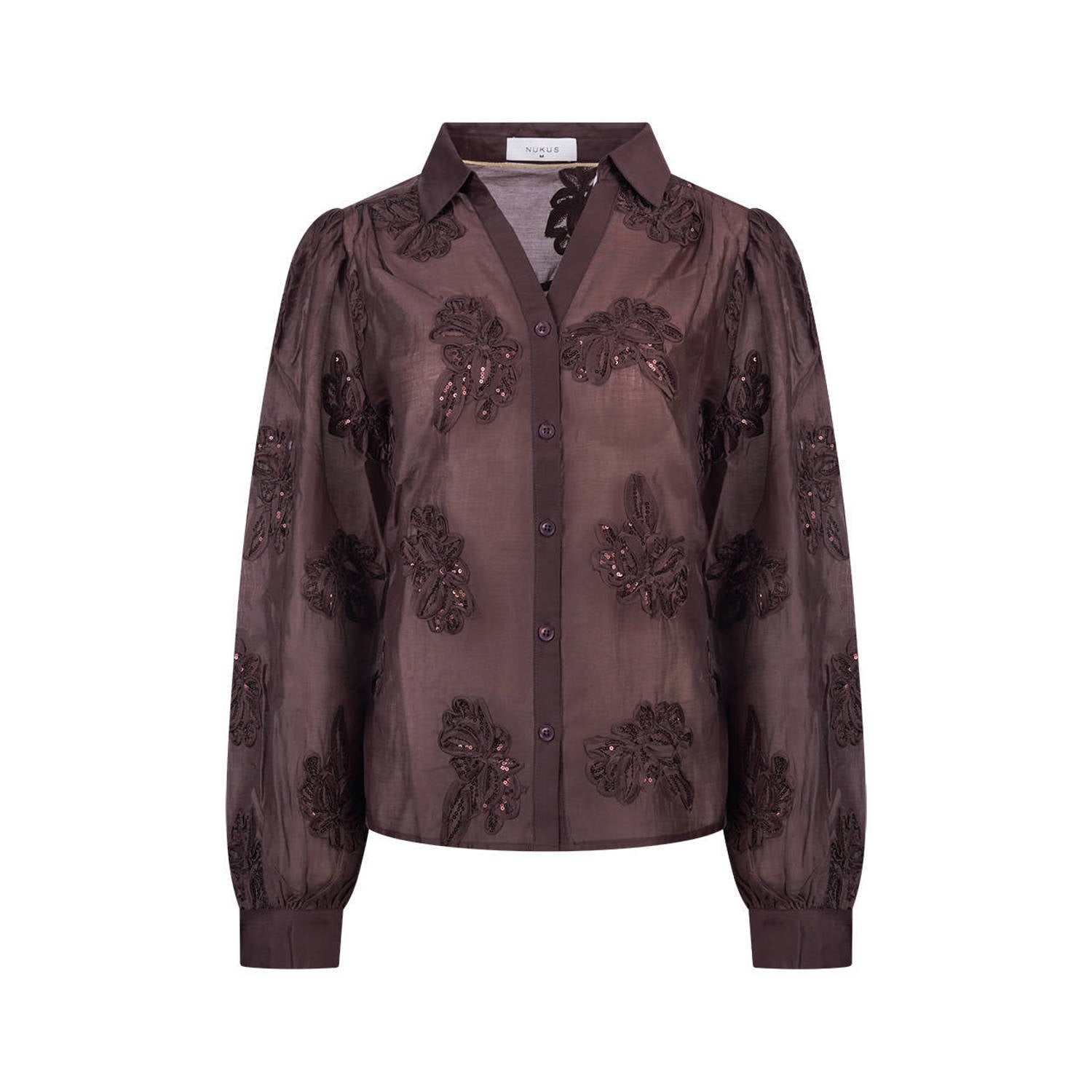 NUKUS semi-transparante blouse met pailletten donkerpaars