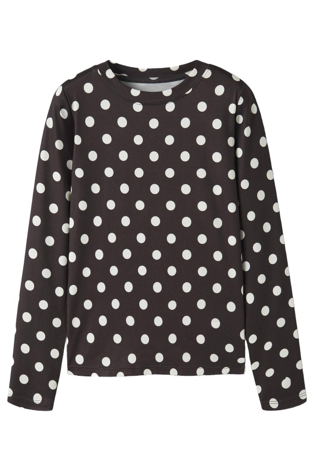 Donkerblauwe meisjes NAME IT KIDS longsleeve van polyester met stippenprint, lange mouwen en ronde hals