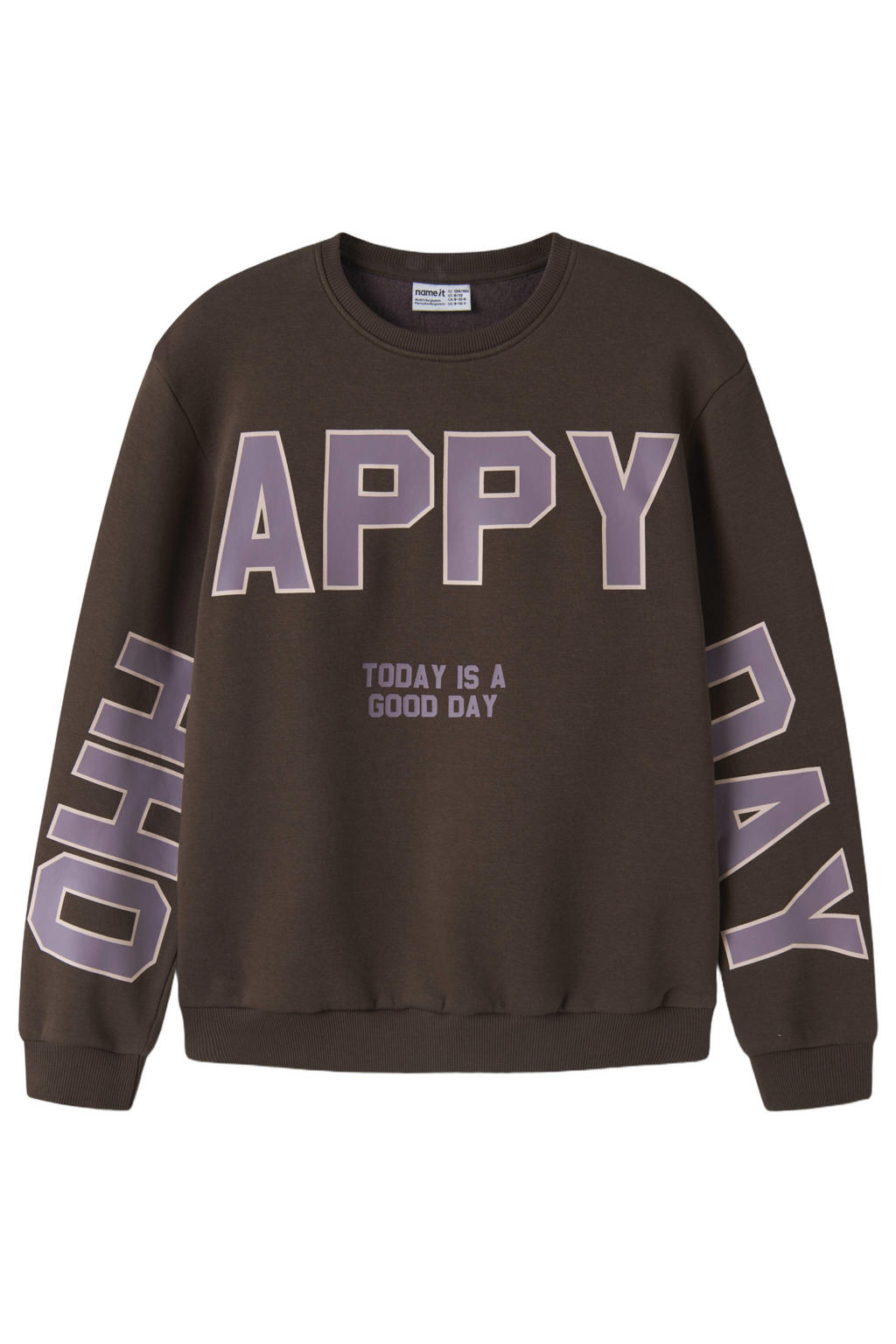 NAME IT KIDS sweater met tekst - donkerbruin