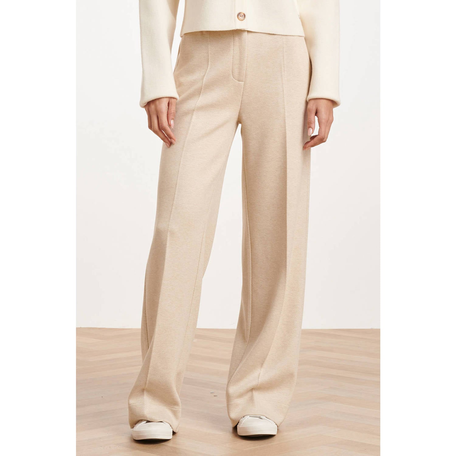 Smashed Lemon wide leg broek met wol beige