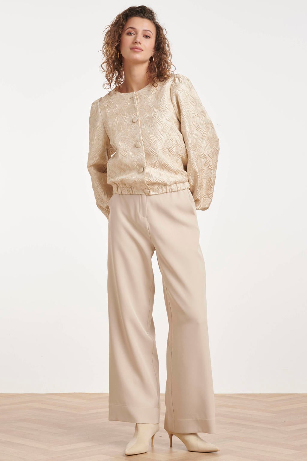 Beige dames Smashed Lemon jas van polyester met effen, lange mouwen en textuur