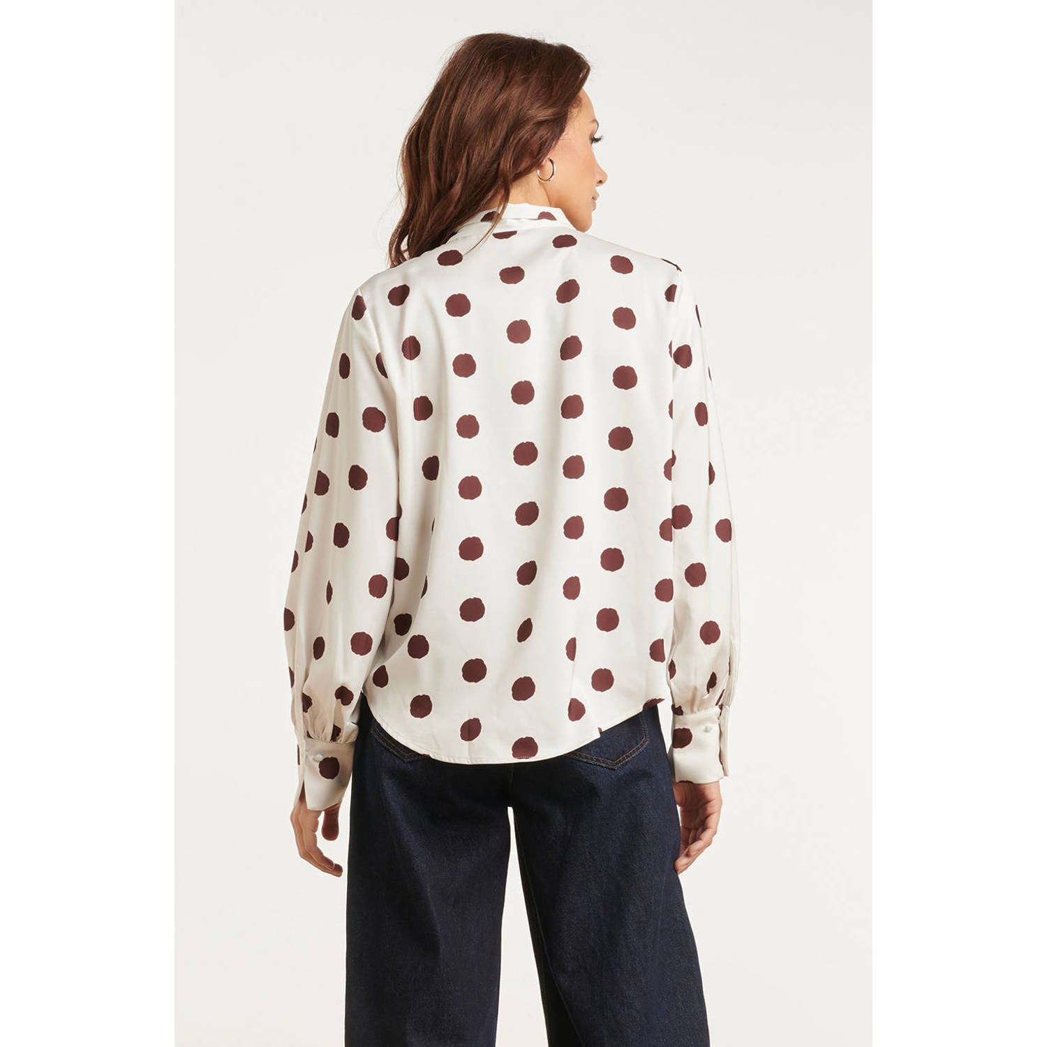 Smashed Lemon blouse met stippen en linnen wit bruin