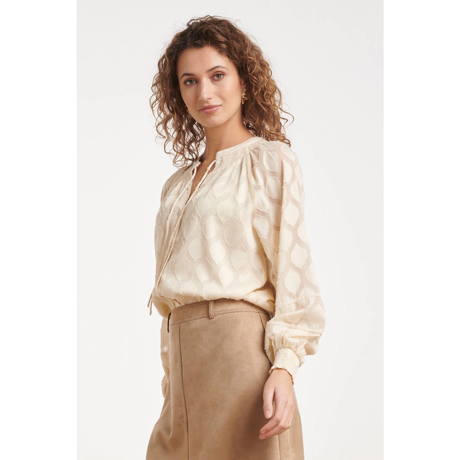 Smashed Lemon top met print ecru