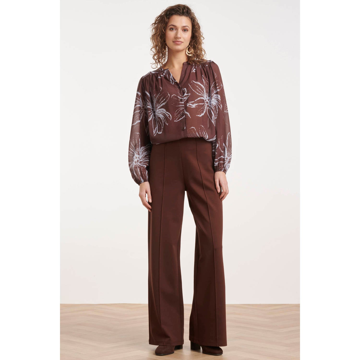 Smashed Lemon high waist wide leg pantalon roodbruin