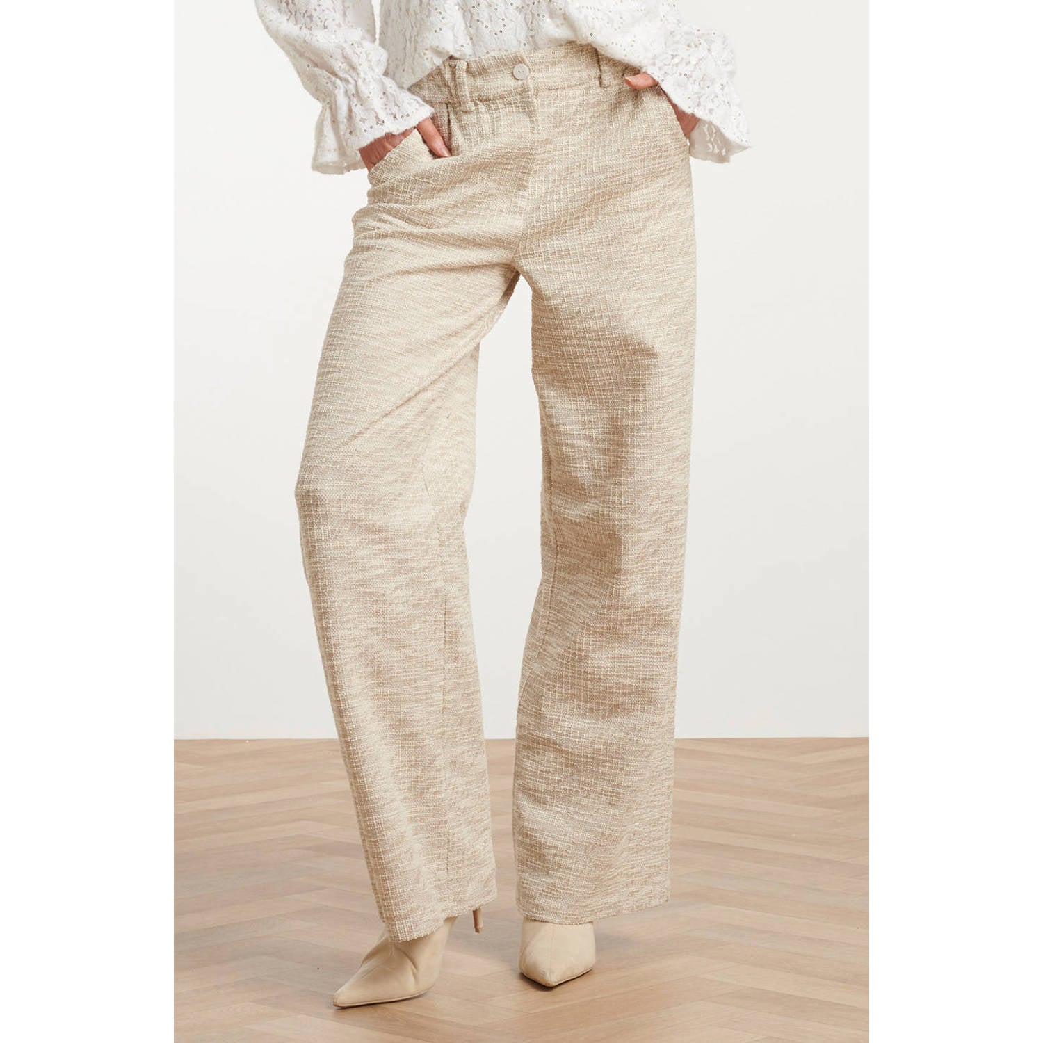 Smashed Lemon high waist wide leg broek beige