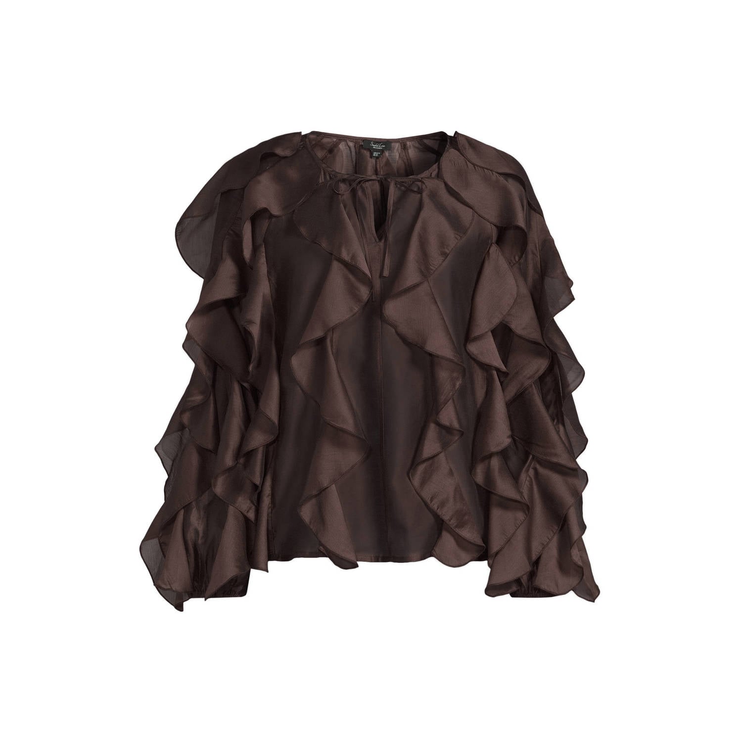 Smashed Lemon blouse met ruches donkerbruin