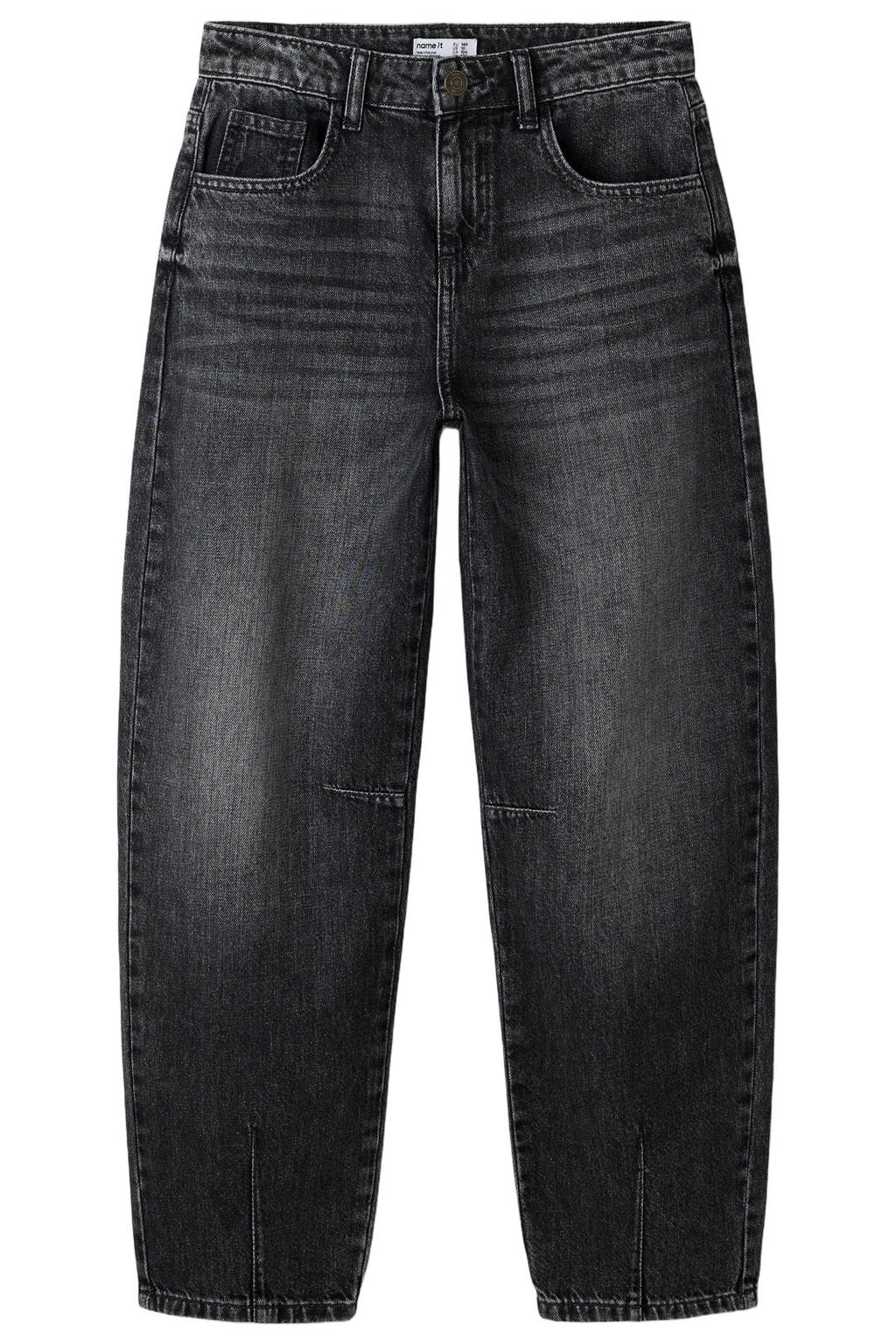 Black denim meisjes NAME IT KIDS barrel jeans van denim met regular waist, rits- en knoopsluiting en effen
