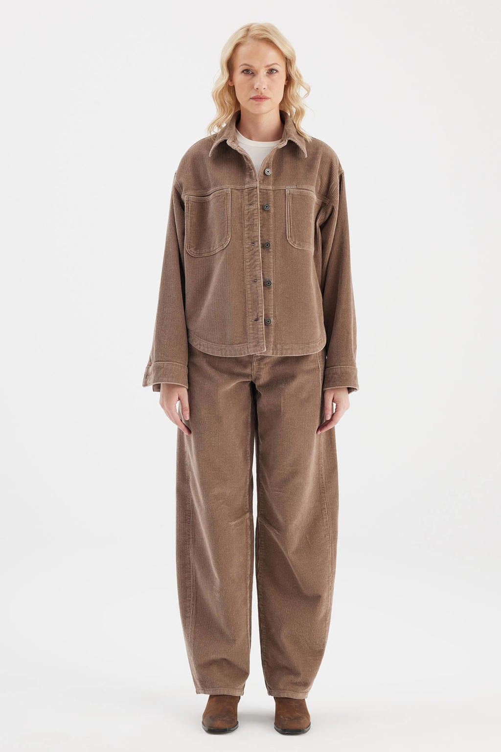 Bruine dames Cup of Joe Denim corduroy spijkerjas met rits- en knoopsluiting en effen
