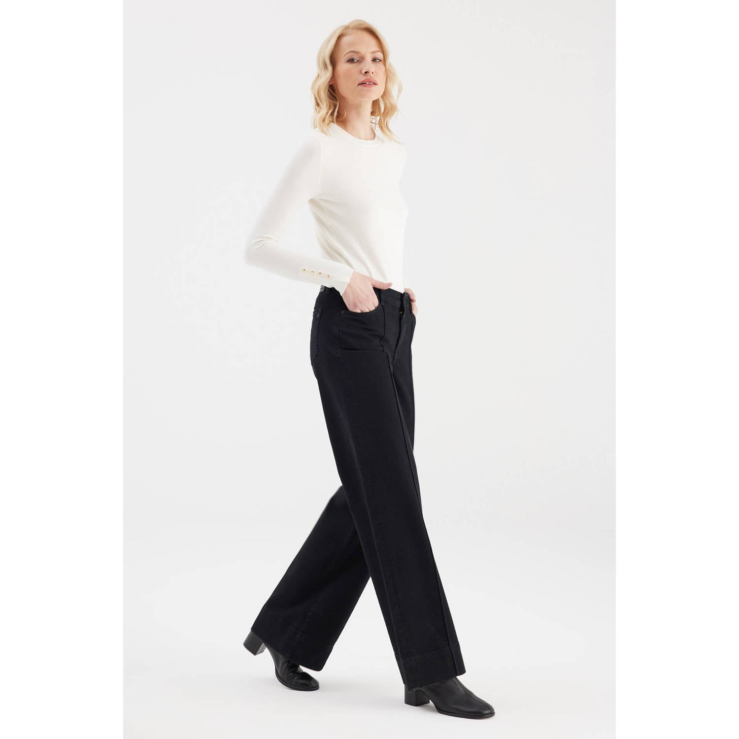 Cup of Joe Denim wide leg jeans zwart