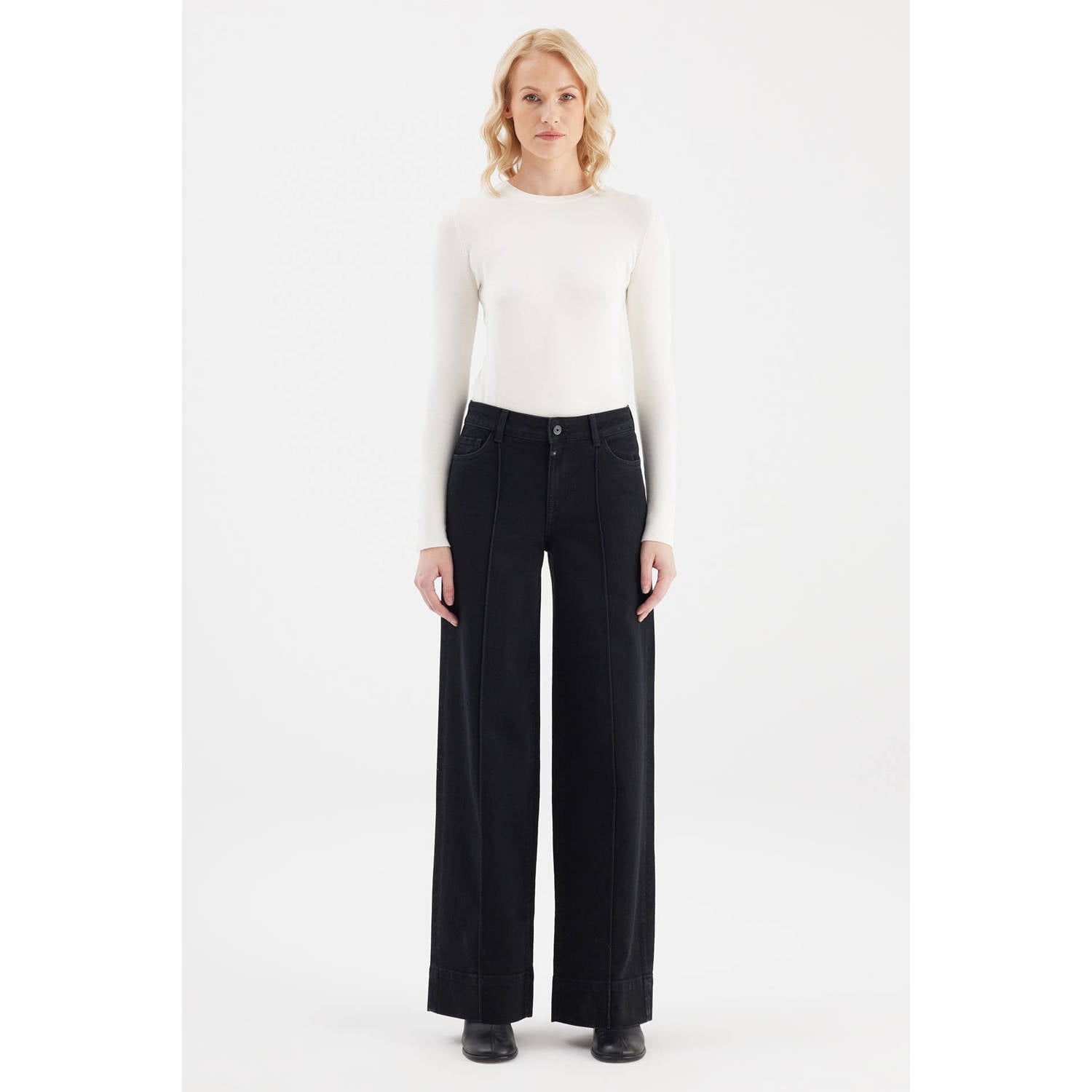 Cup of Joe Denim wide leg jeans zwart