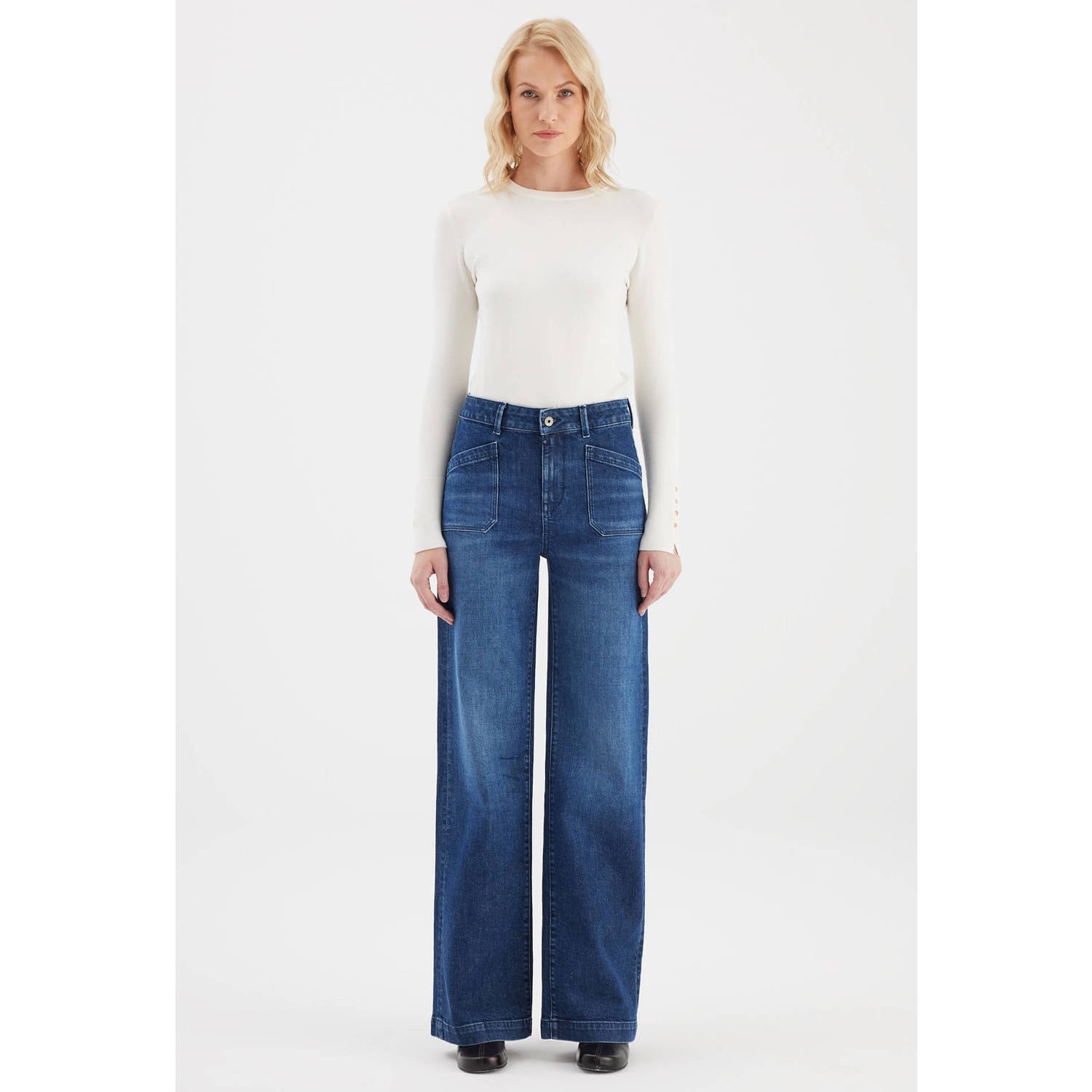 Cup of Joe Denim wide leg jeans donkerblauw