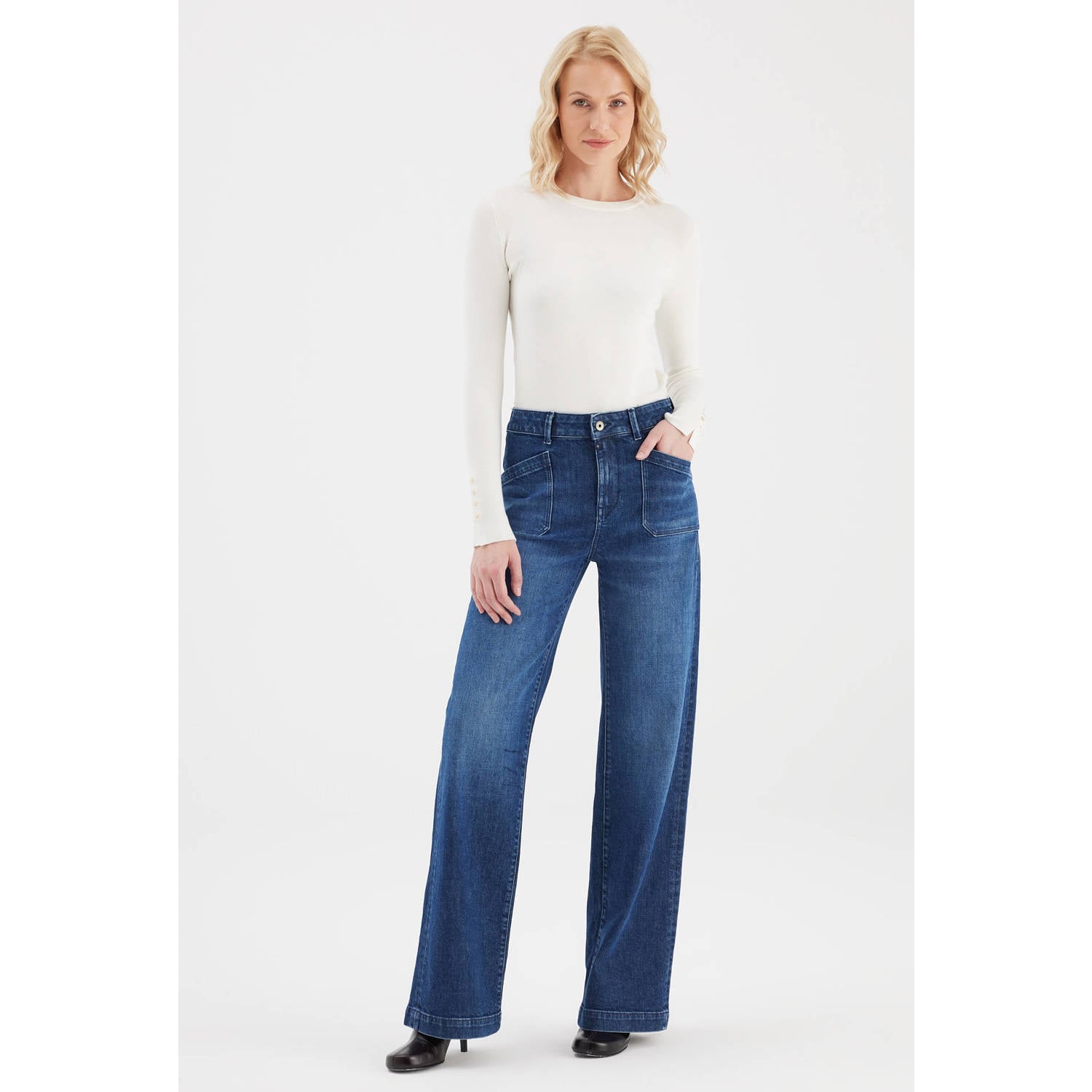 Cup of Joe Denim wide leg jeans donkerblauw
