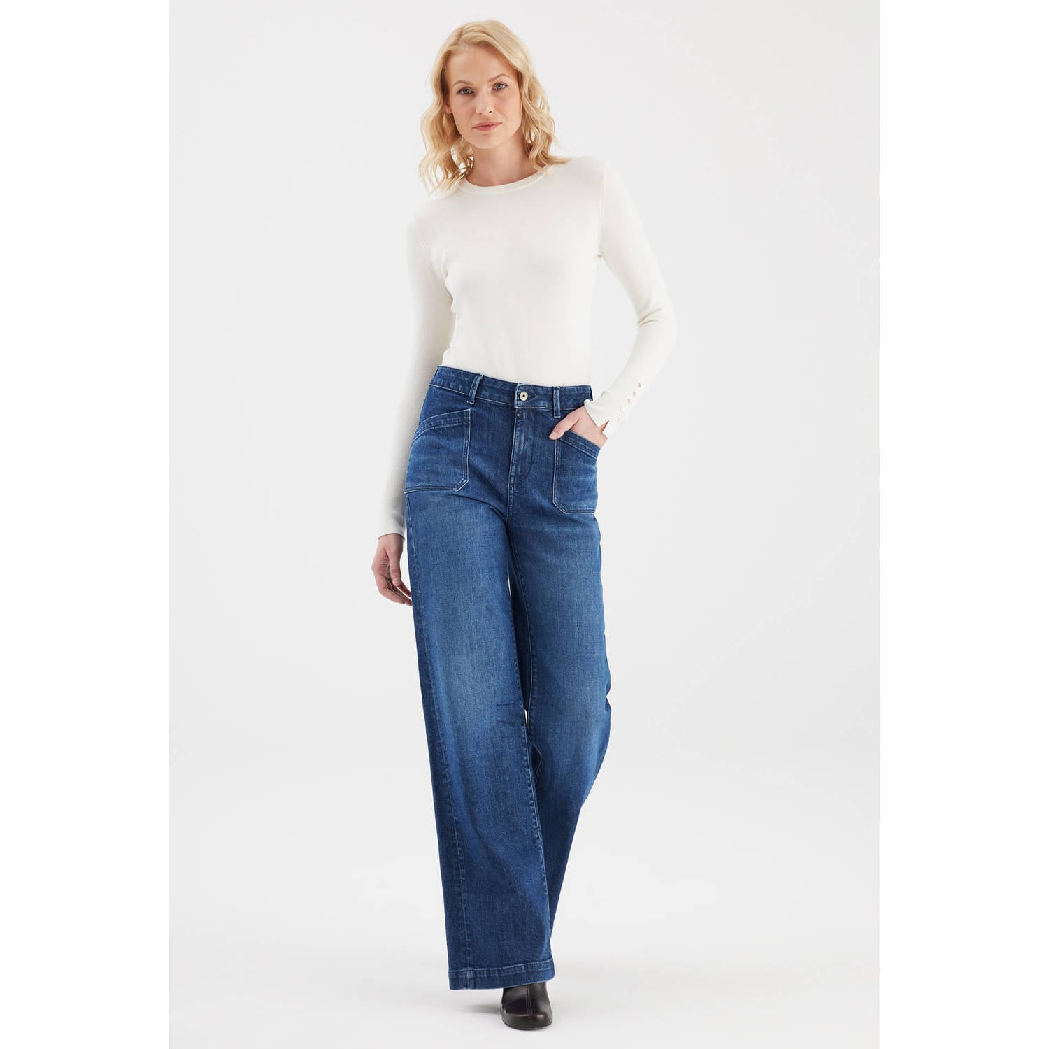 Cup of Joe Denim wide leg jeans donkerblauw