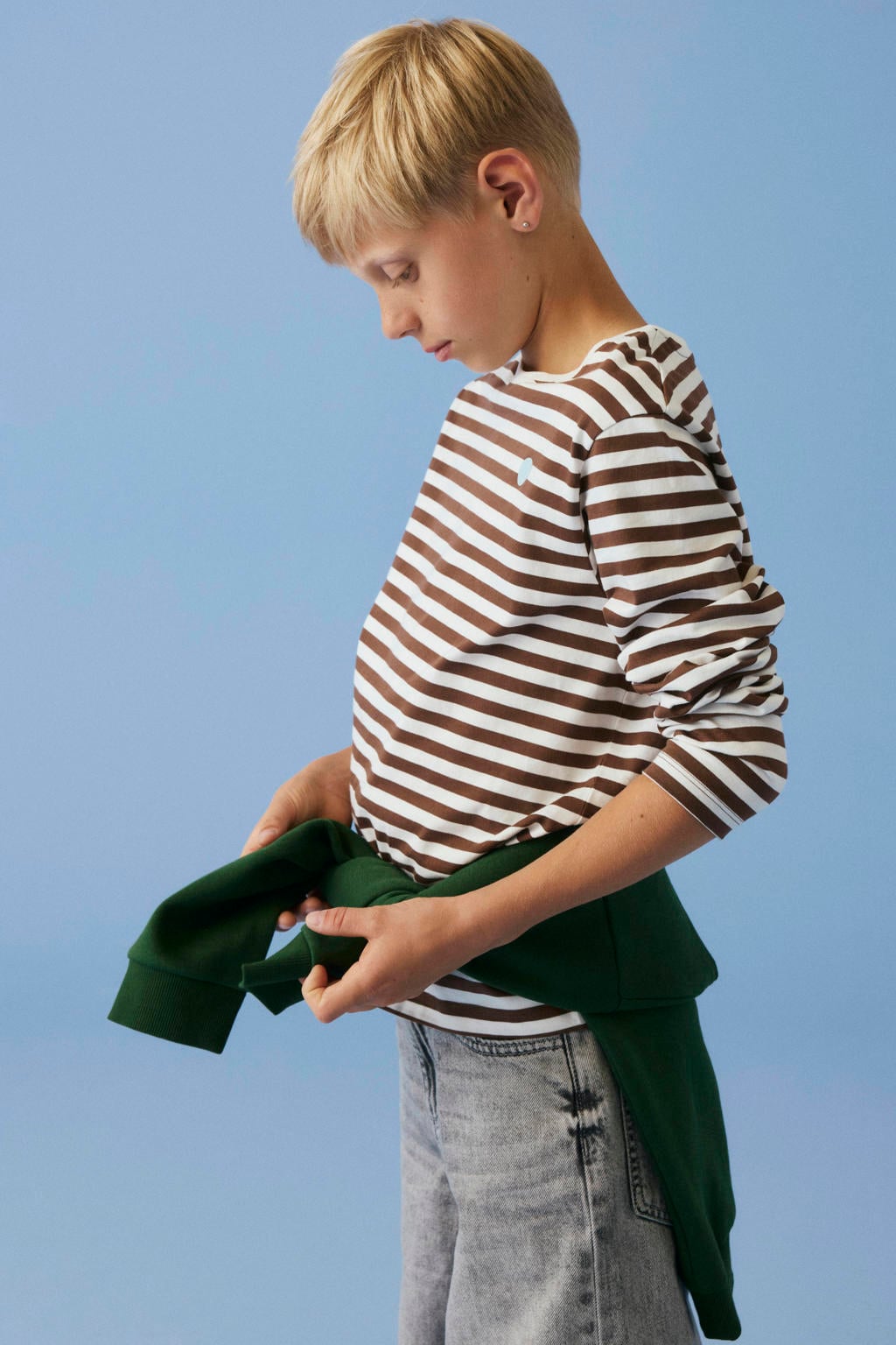NAME IT KIDS gestreepte longsleeve - bruin/wit