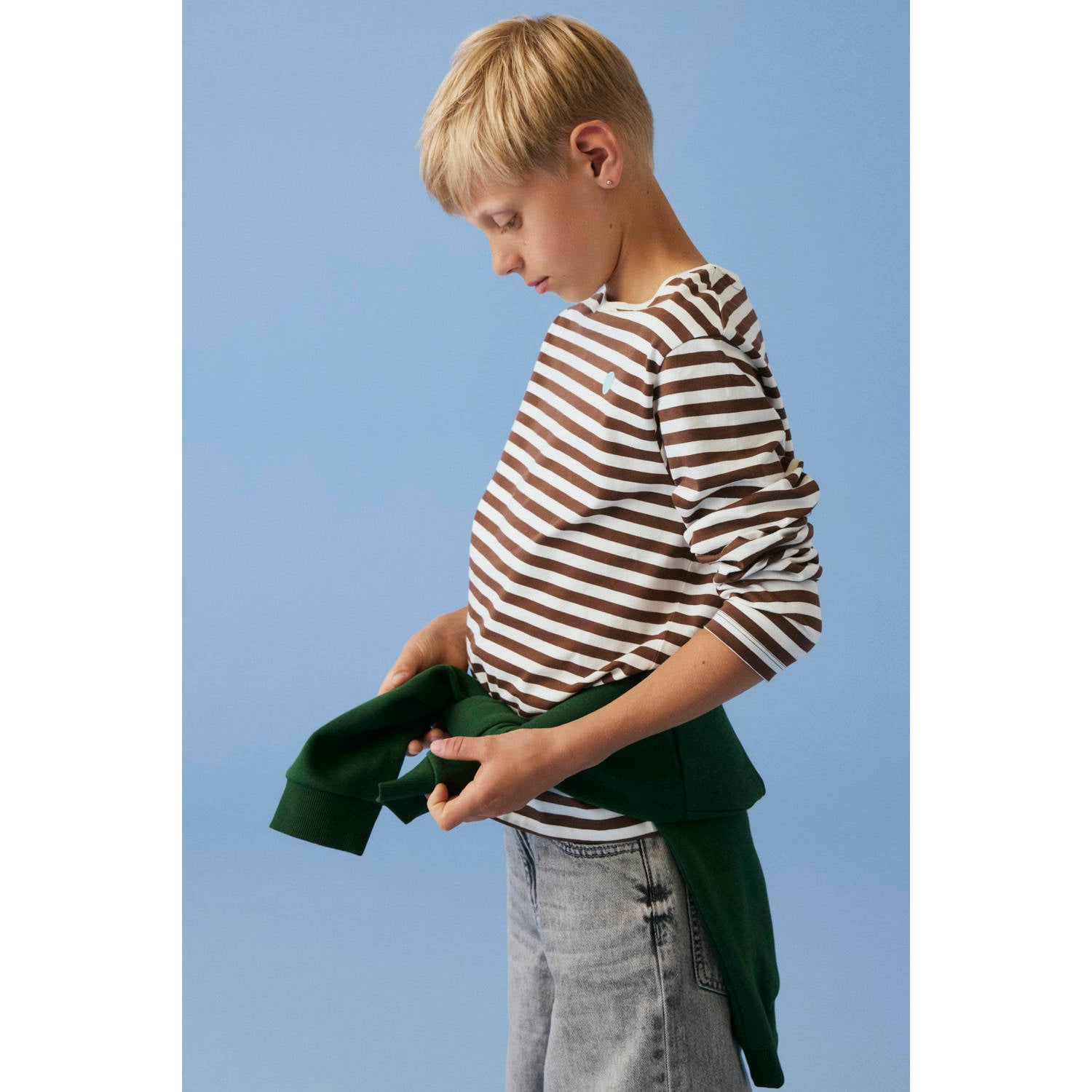 NAME IT KIDS gestreepte longsleeve bruin wit