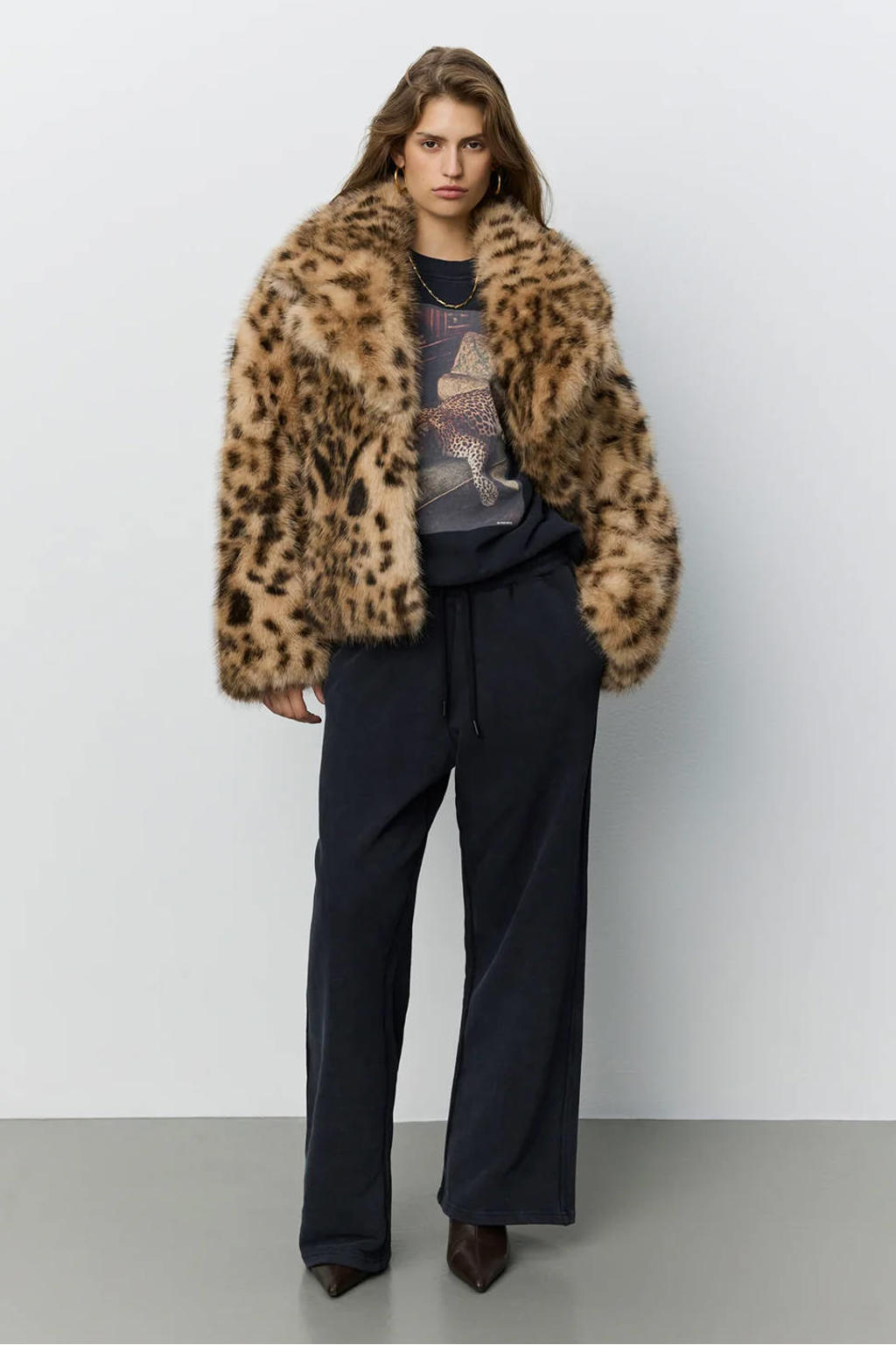 Zwarte dames Sofie Schnoor straight leg broek van katoen met elastische tailleband met koord en effen