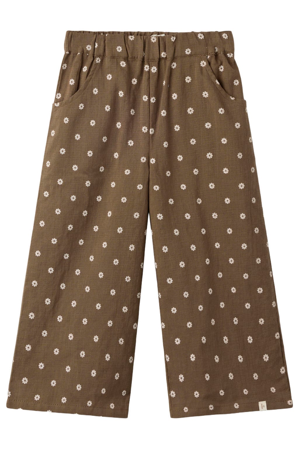 Bruine meisjes LIL' ATELIER MINI gebloemde casual broek van katoen met elastische tailleband