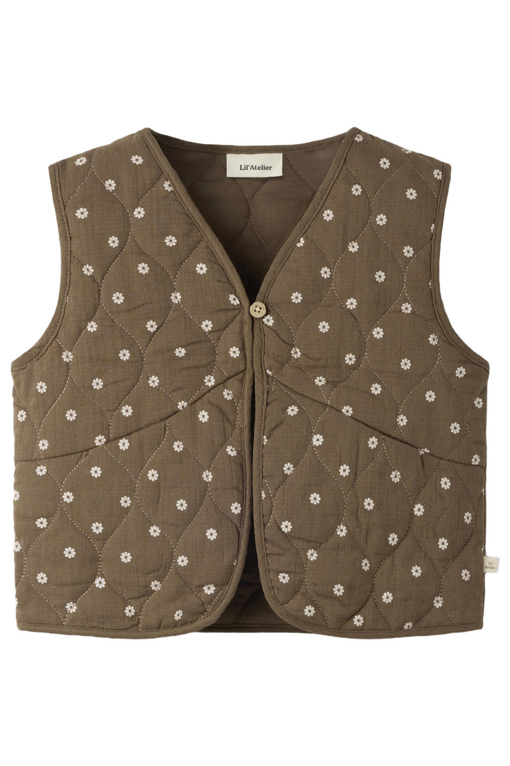 LIL' ATELIER MINI gebloemd gilet - kaki/beige