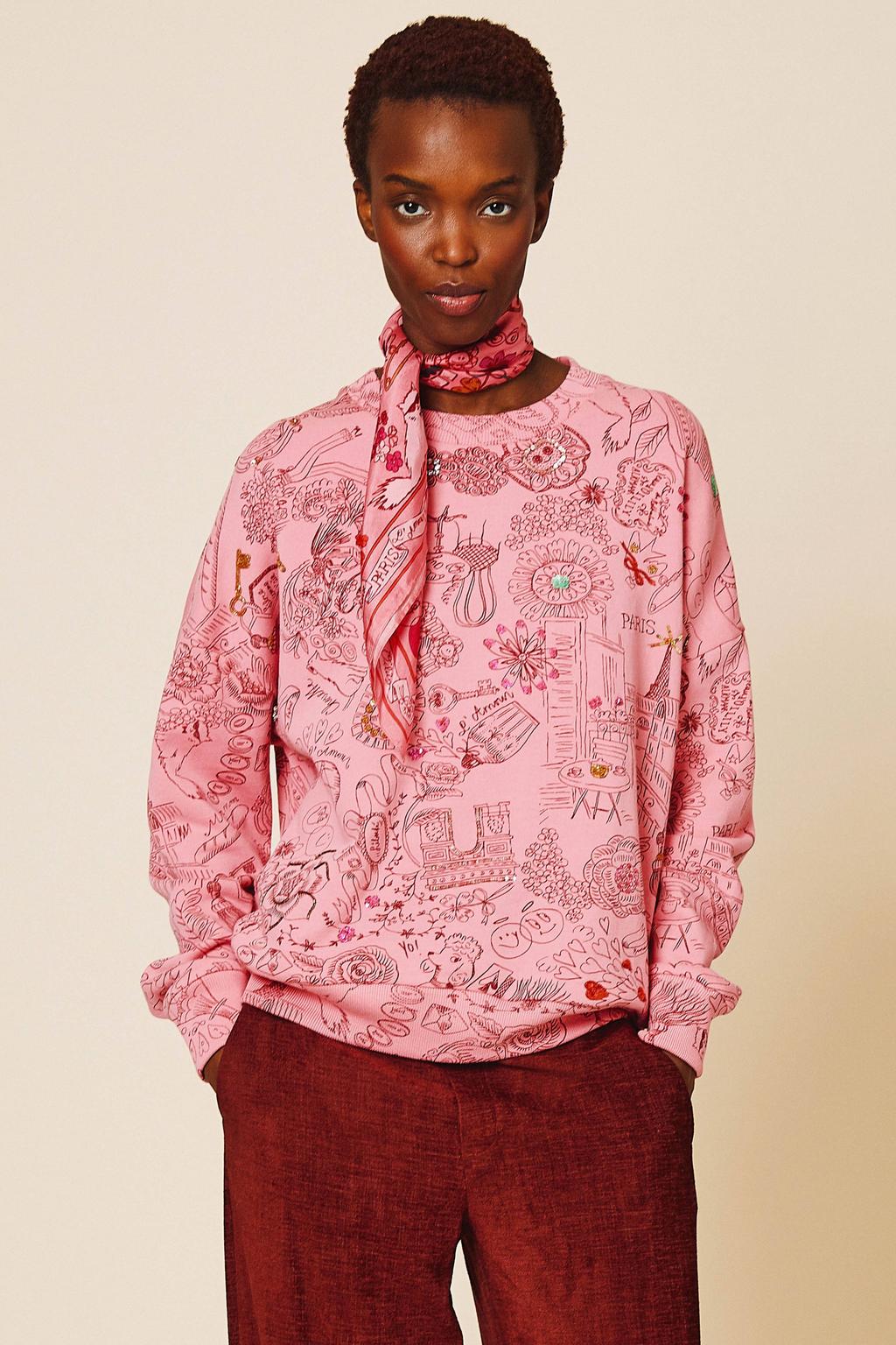 Roze dames Oilily trui en print met lange mouwen en ronde hals