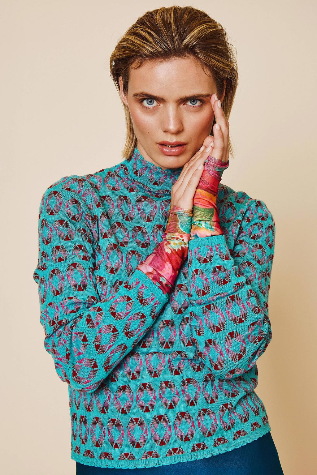 Multikleurige dames Oilily gebloemde semi-transparante top meerkleurig van gerecycled polyester met lange mouwen en ronde hals