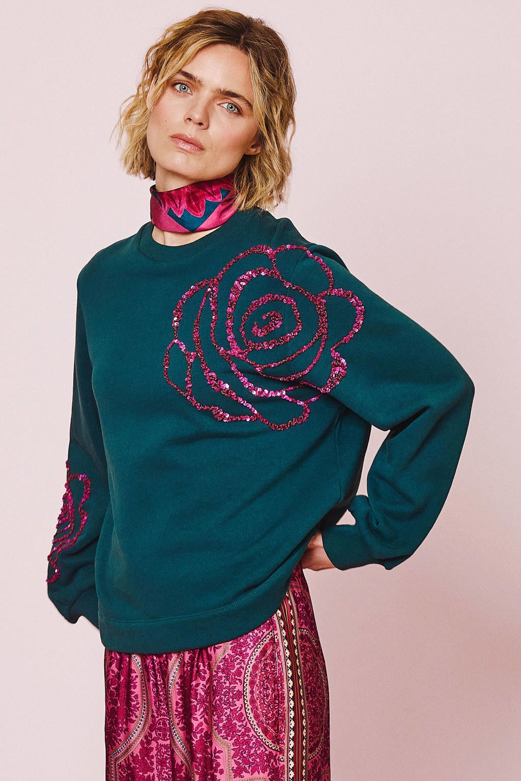 Oilily gebloemde trui - donkerblauw