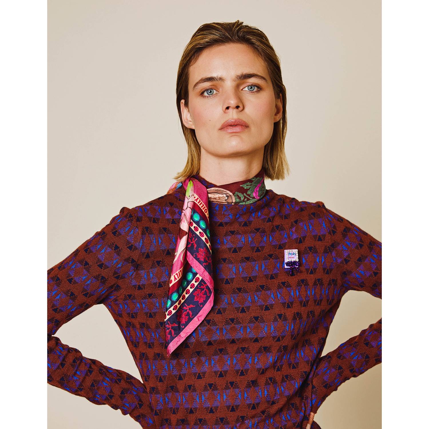 Oilily wollen gebreide trui met print roodbruin