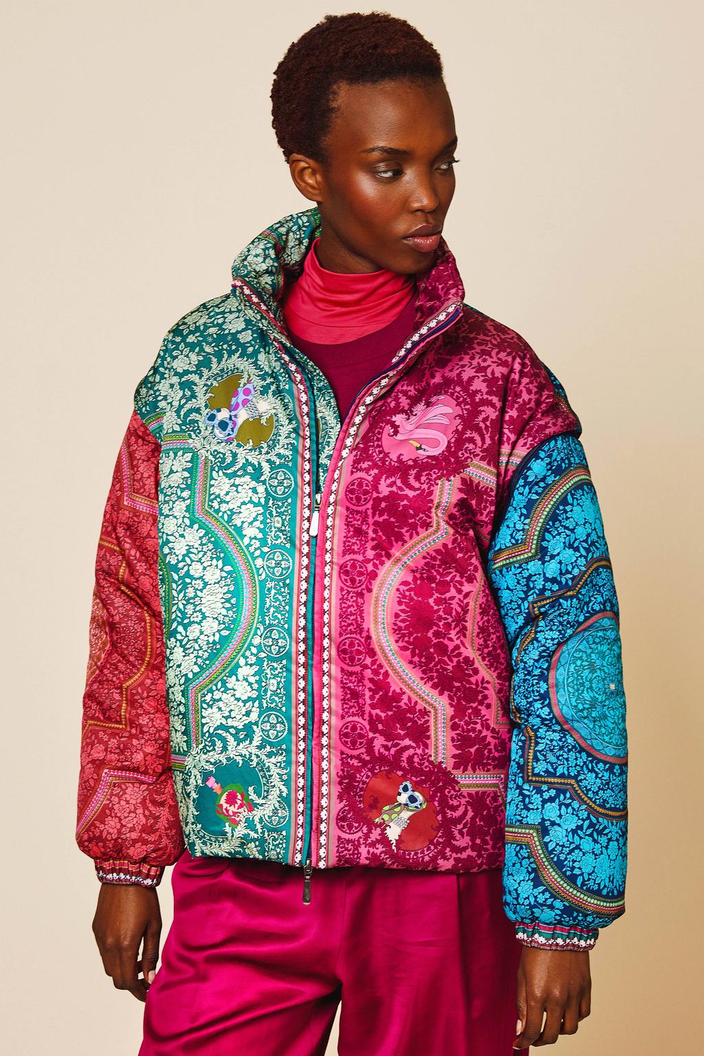 Multikleurige dames Oilily gewatteerde jas meerkleurig van polyester met lange mouwen en opstaande kraag