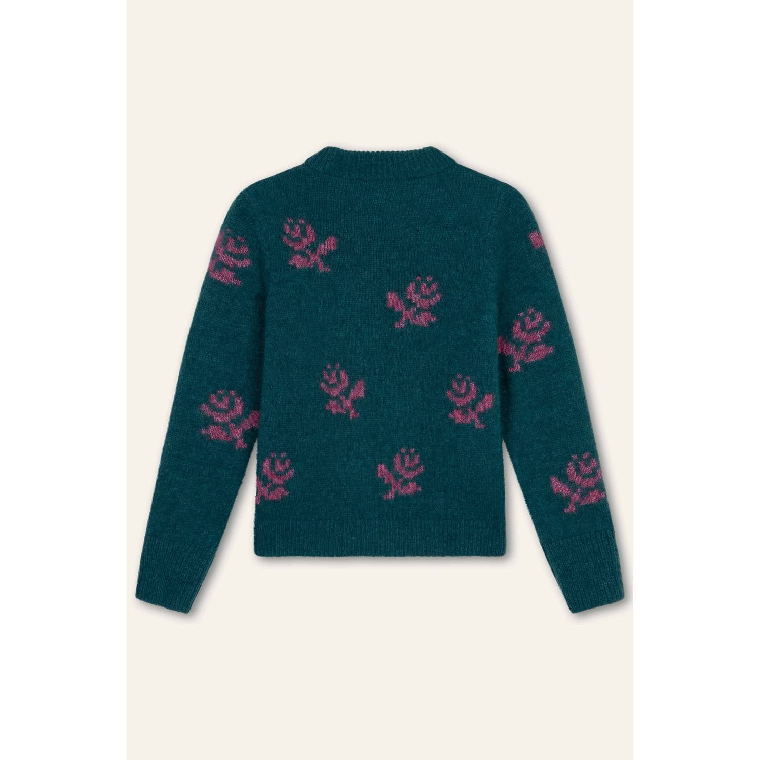 Oilily gebreide gebloemde trui met wol donkergroen roze