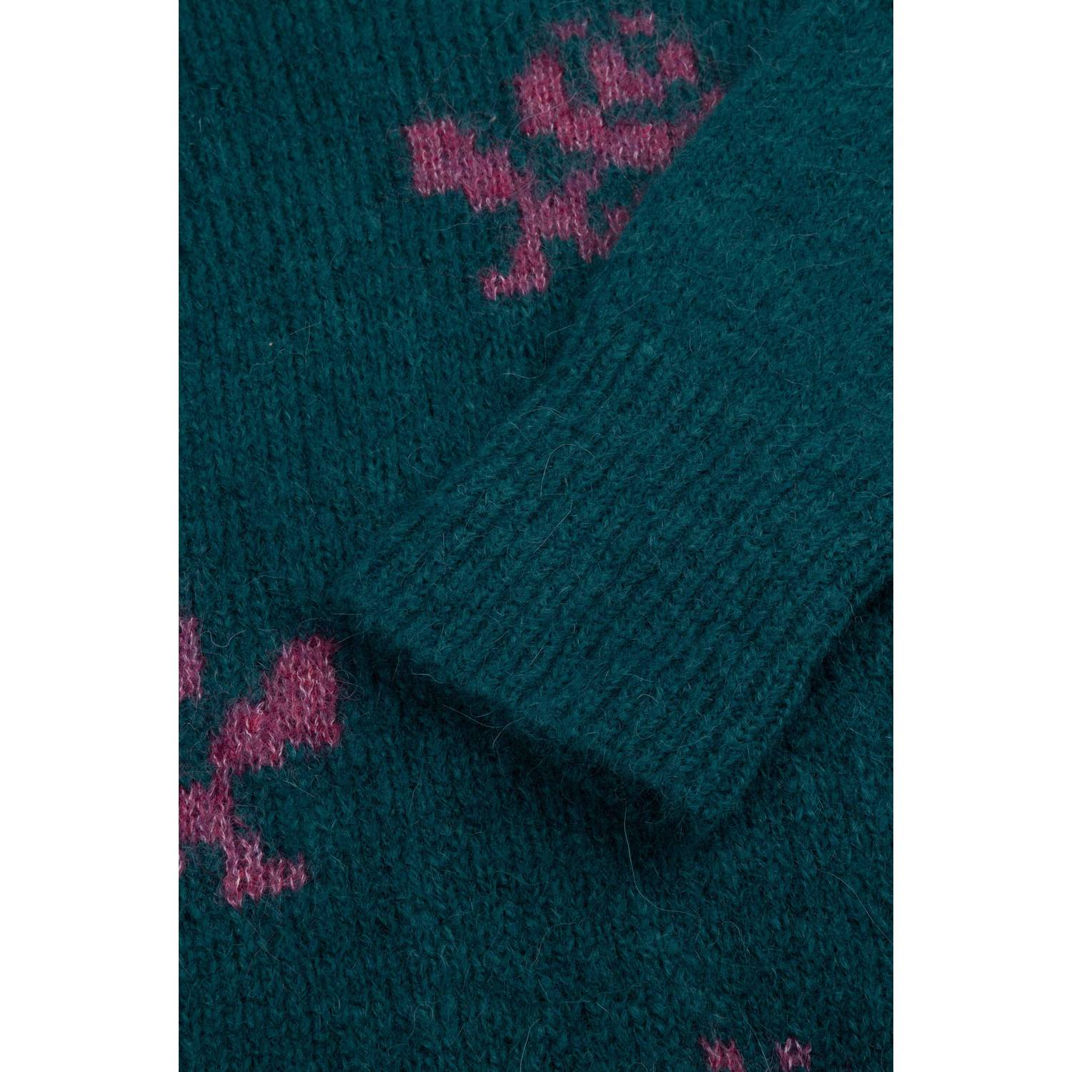 Oilily gebreide gebloemde trui met wol donkergroen roze
