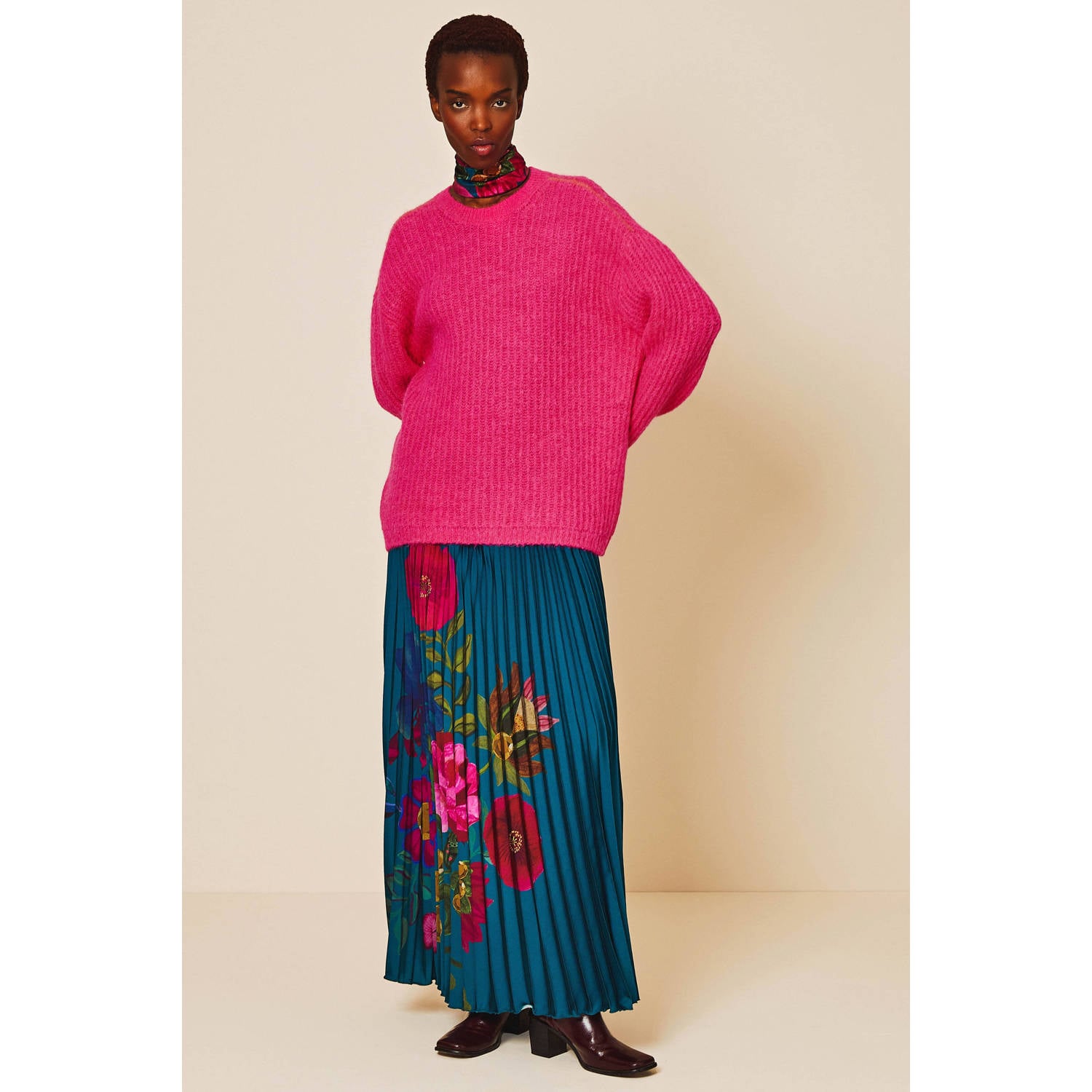 Oilily gebloemde plissé rok blauw