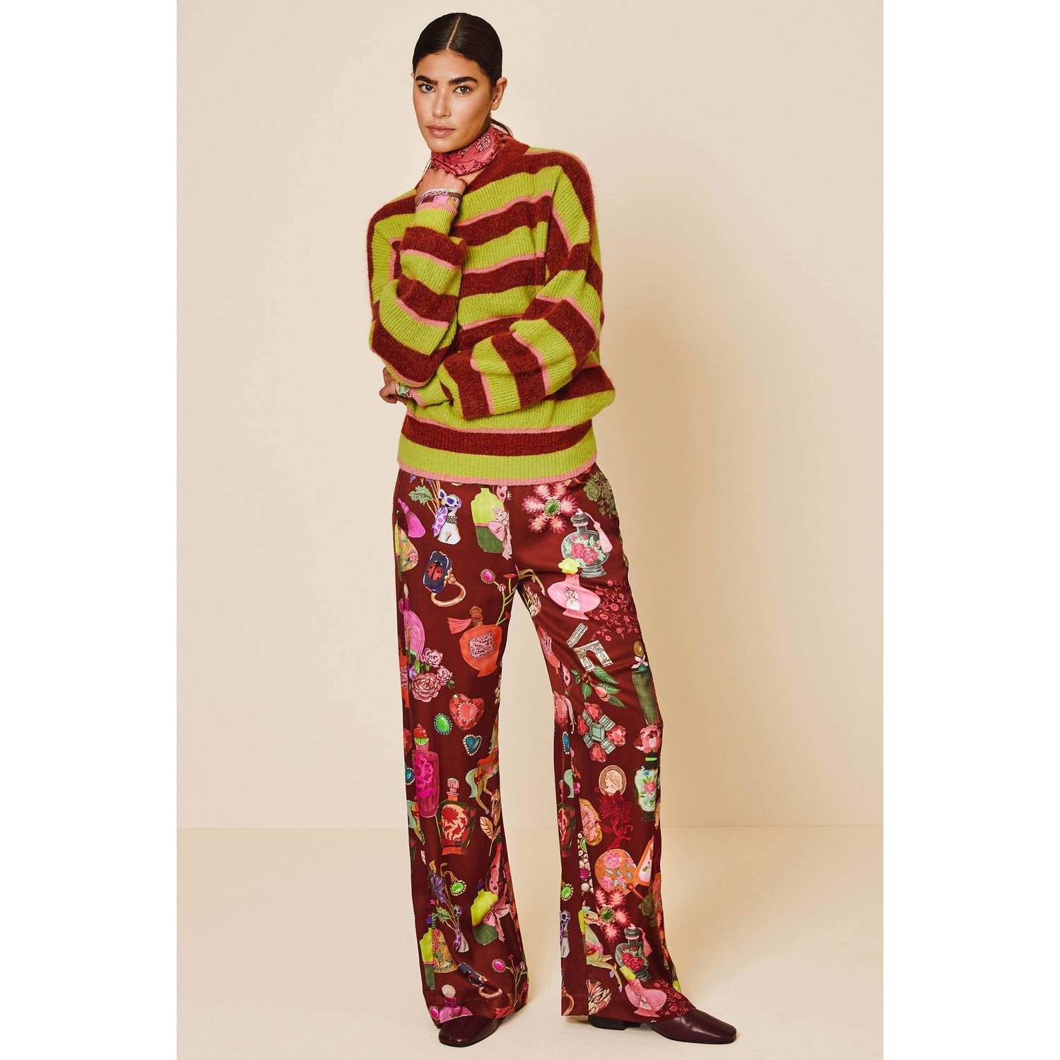 Oilily high waist wide leg broek met print meerkleurig