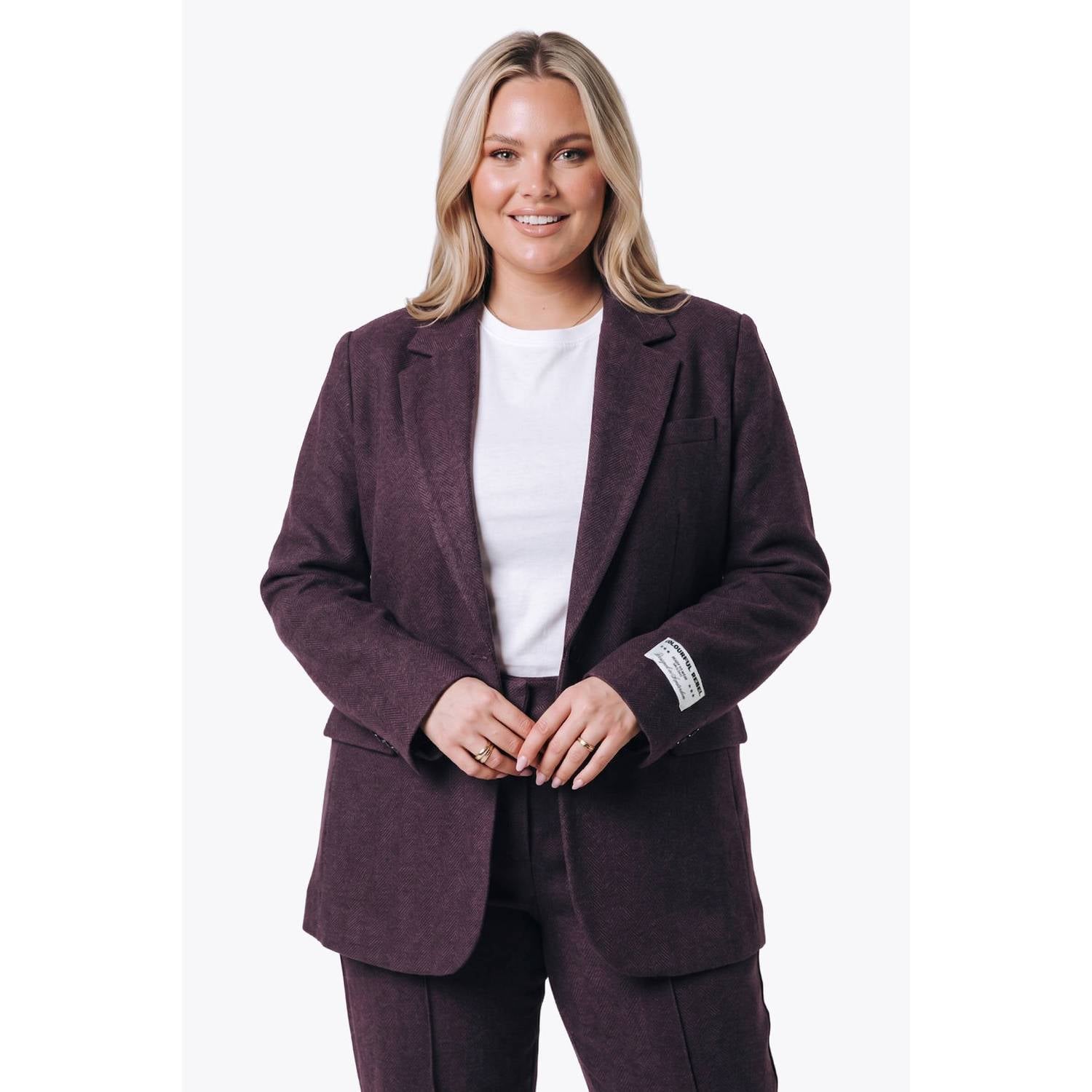 Colourful Rebel Curve blazer met wol donkerrood