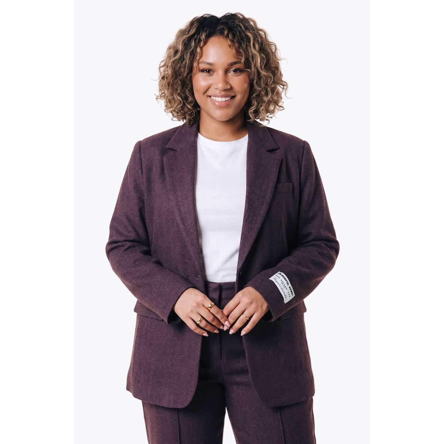 Colourful Rebel Curve blazer met wol donkerrood