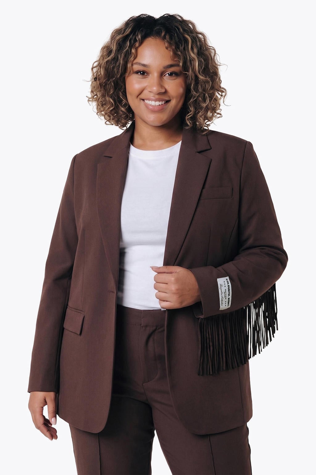 Donkerblauwe dames Colourful Rebel Curve regular fit blazer van polyester met effen en lange mouwen