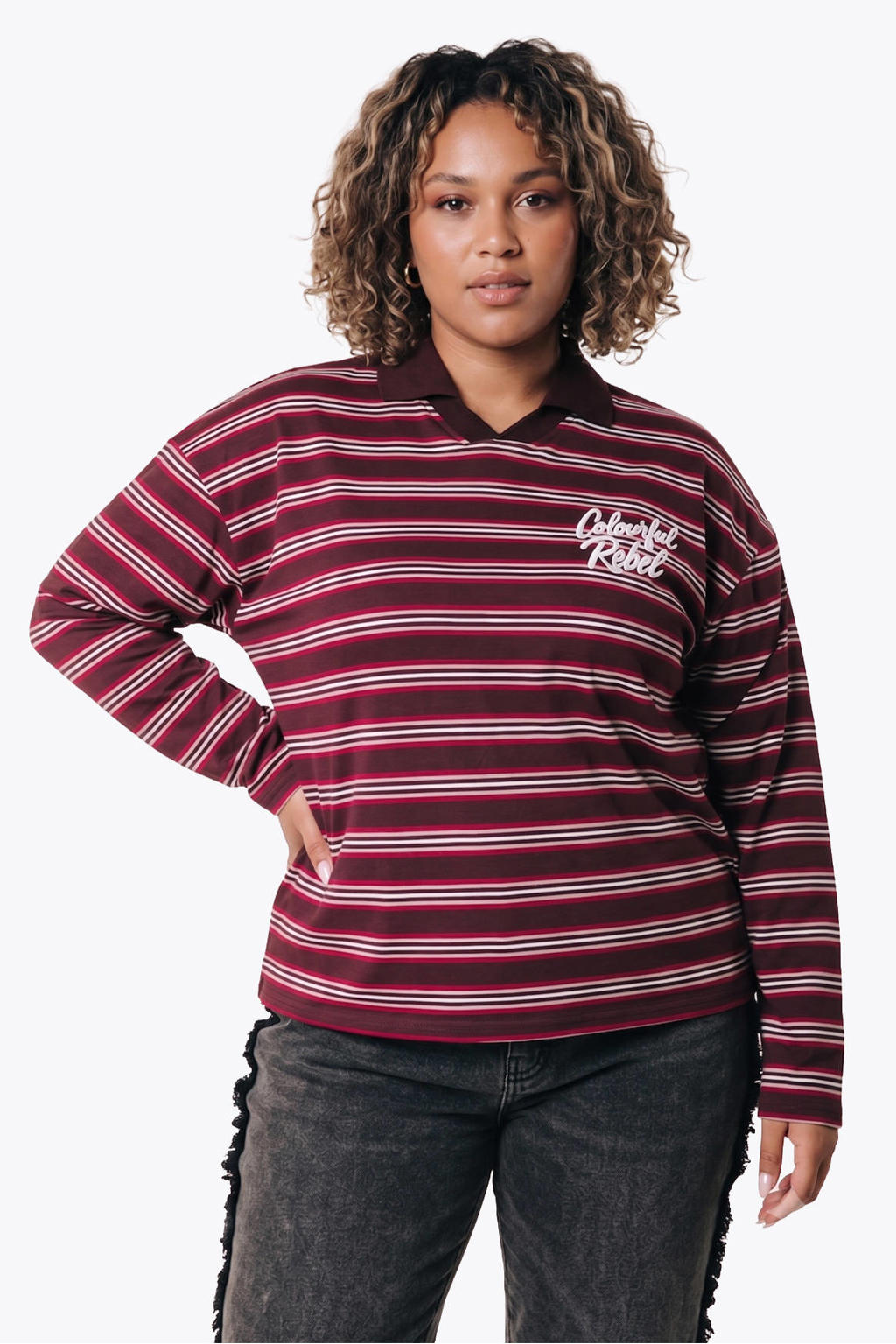 Colourful Rebel Curve gestreepte sweater - rood