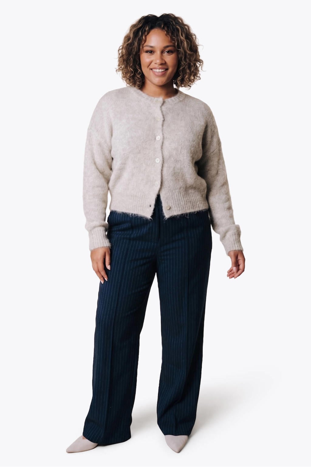 Colourful Rebel Curve Plus Size straight leg broek met krijtstreep - marineblauw